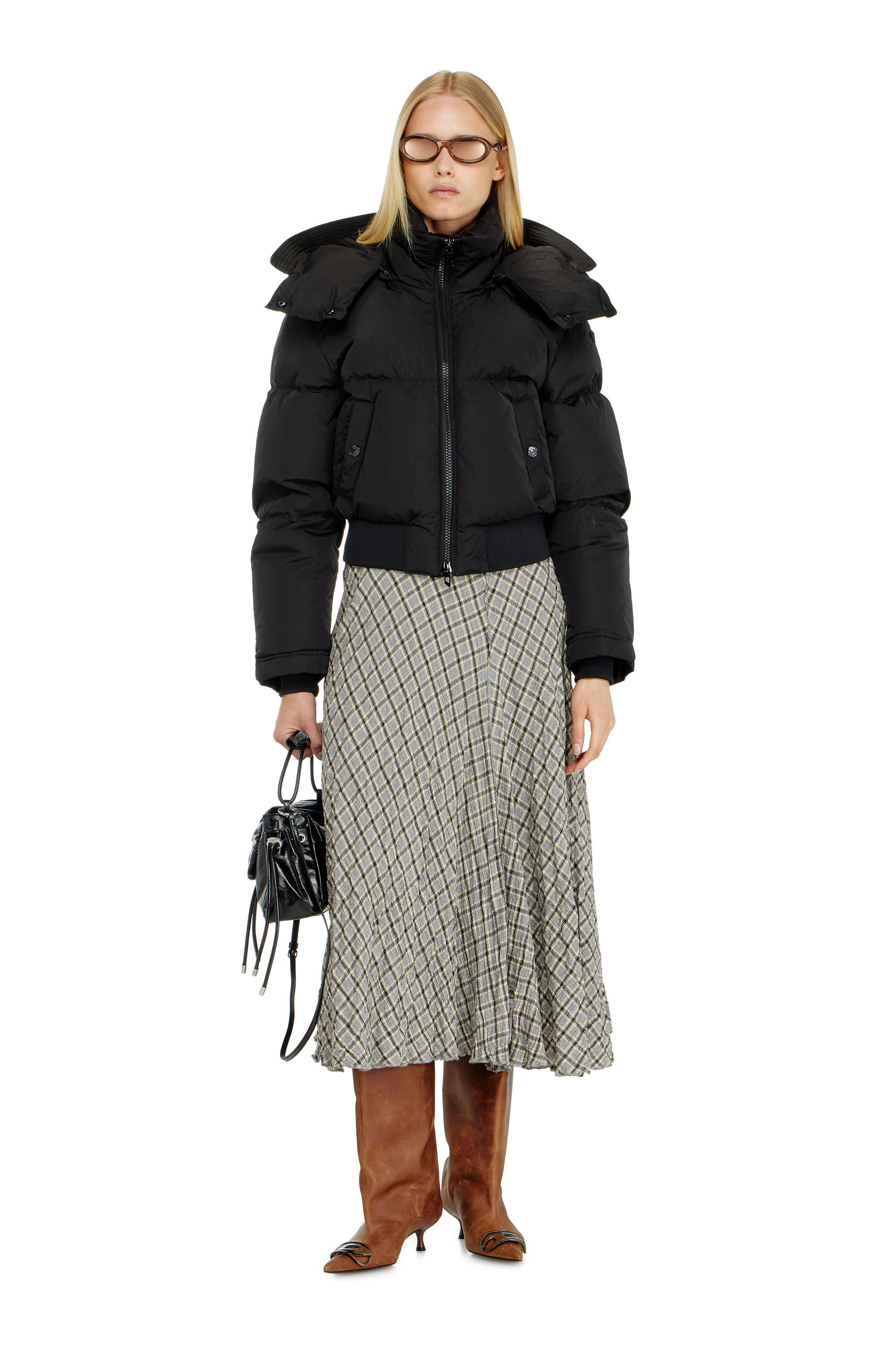 Diesel - W-PEYT-SHORT-NEW-WD, Woman's Wrinkled-nylon down puffer jacket with detachable hood in null - 1