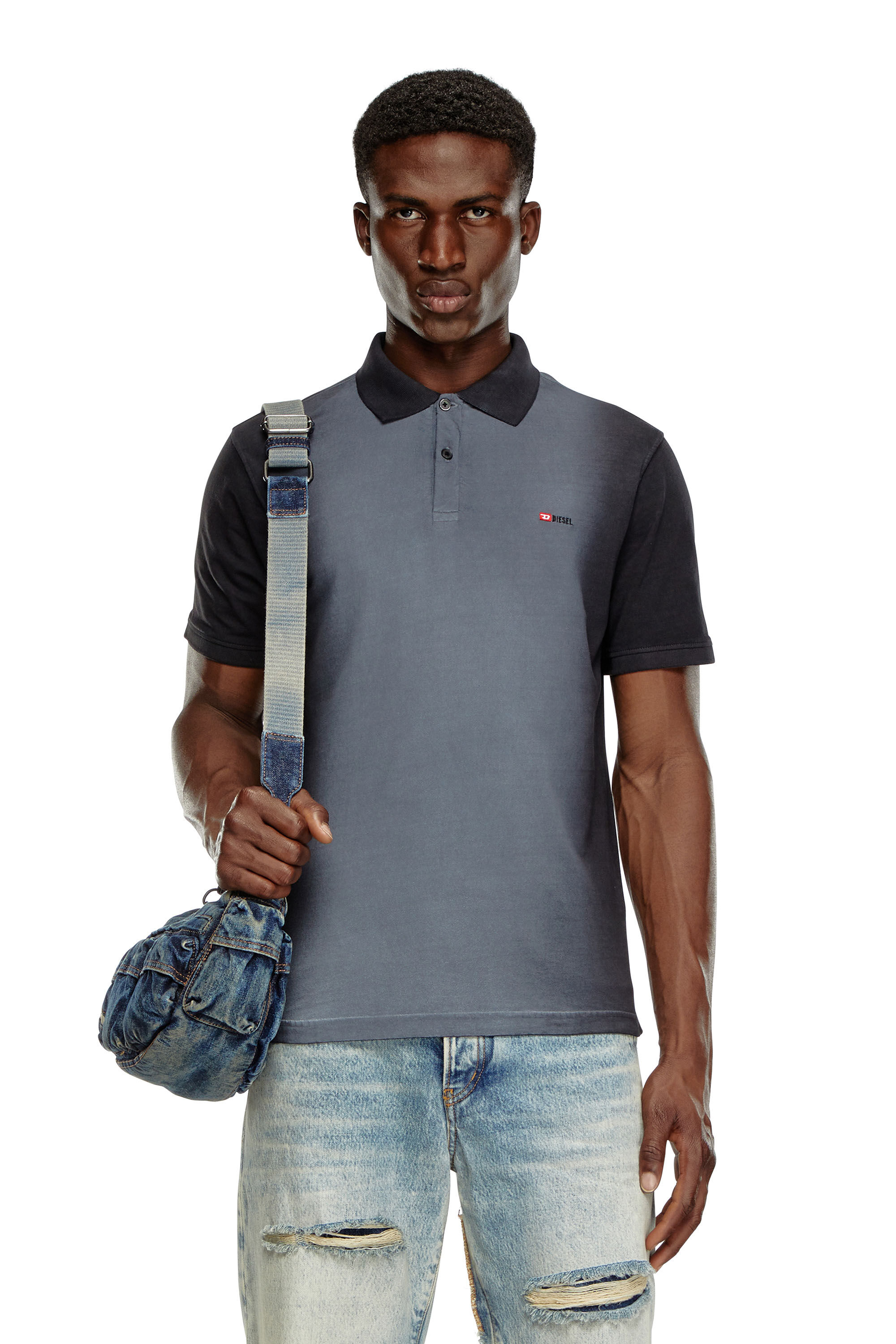 Diesel - T-REJUST-Q1, Man Polo shirt with spray treatment in Black - Image 3