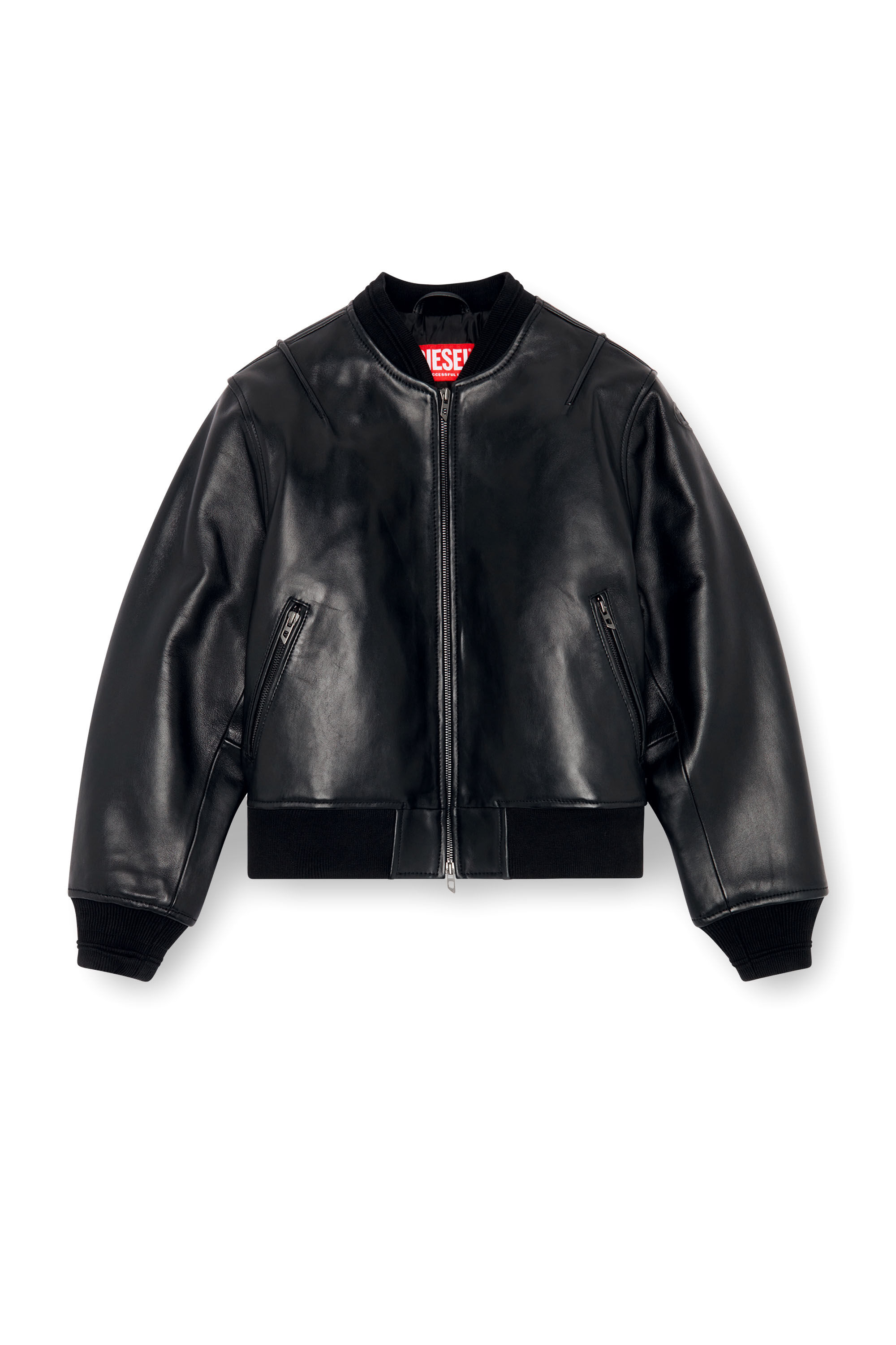 Men Short Waist Black Genuine Leather Classic Basic Bomber