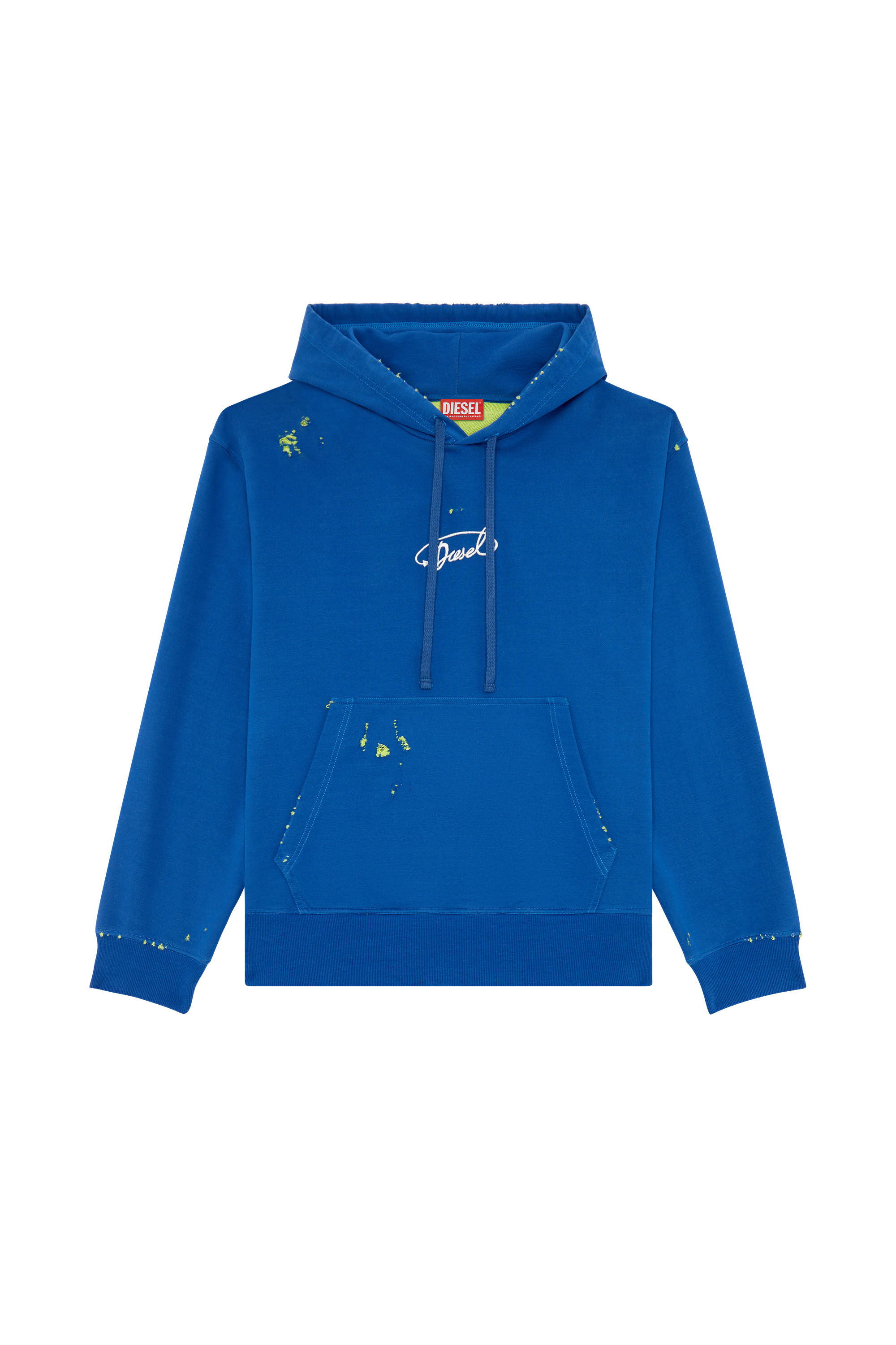 Men's Oversized distressed hoodie with logo | Blue | Diesel