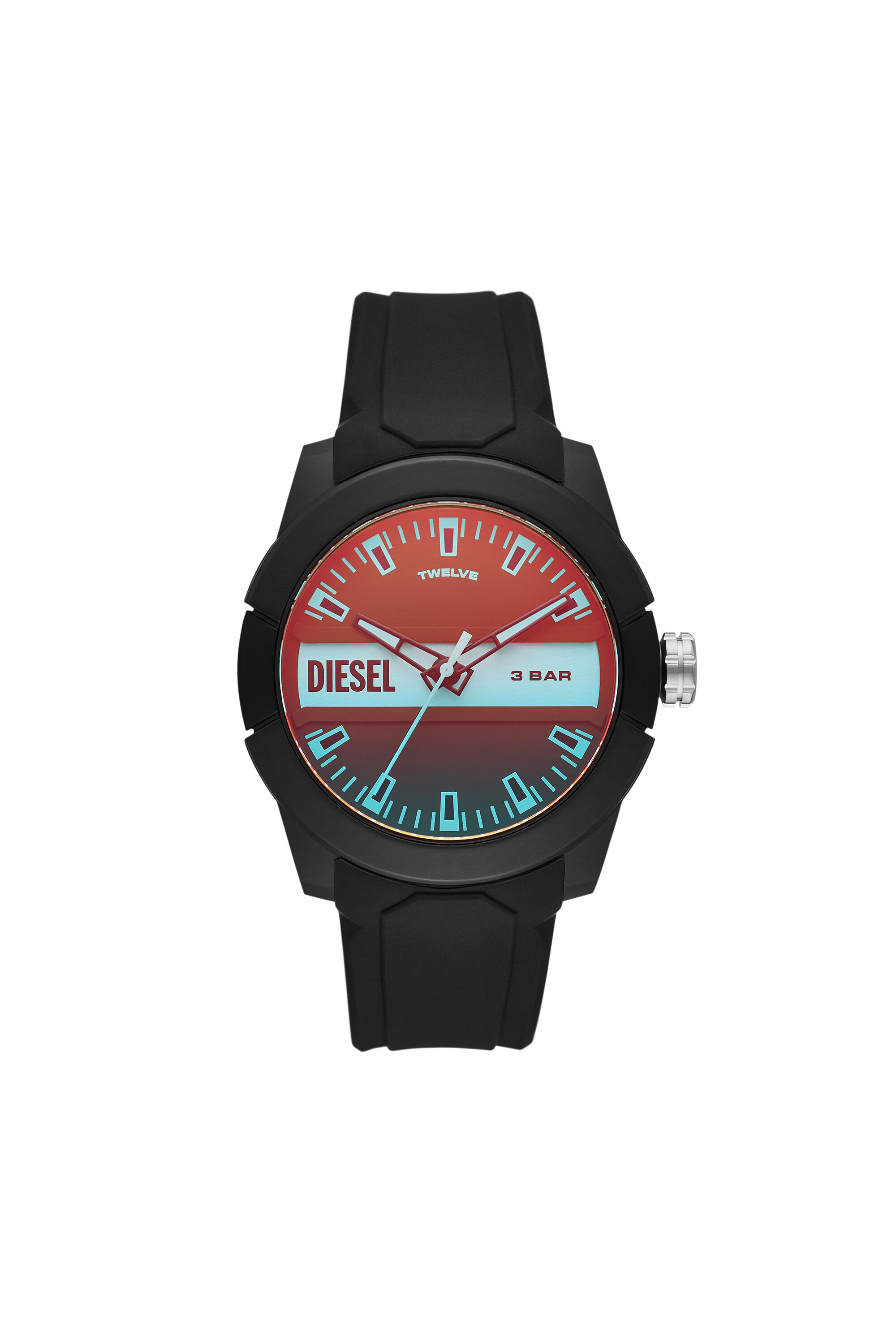 DZ1982: Double up three-hand black silicone watch | Diesel