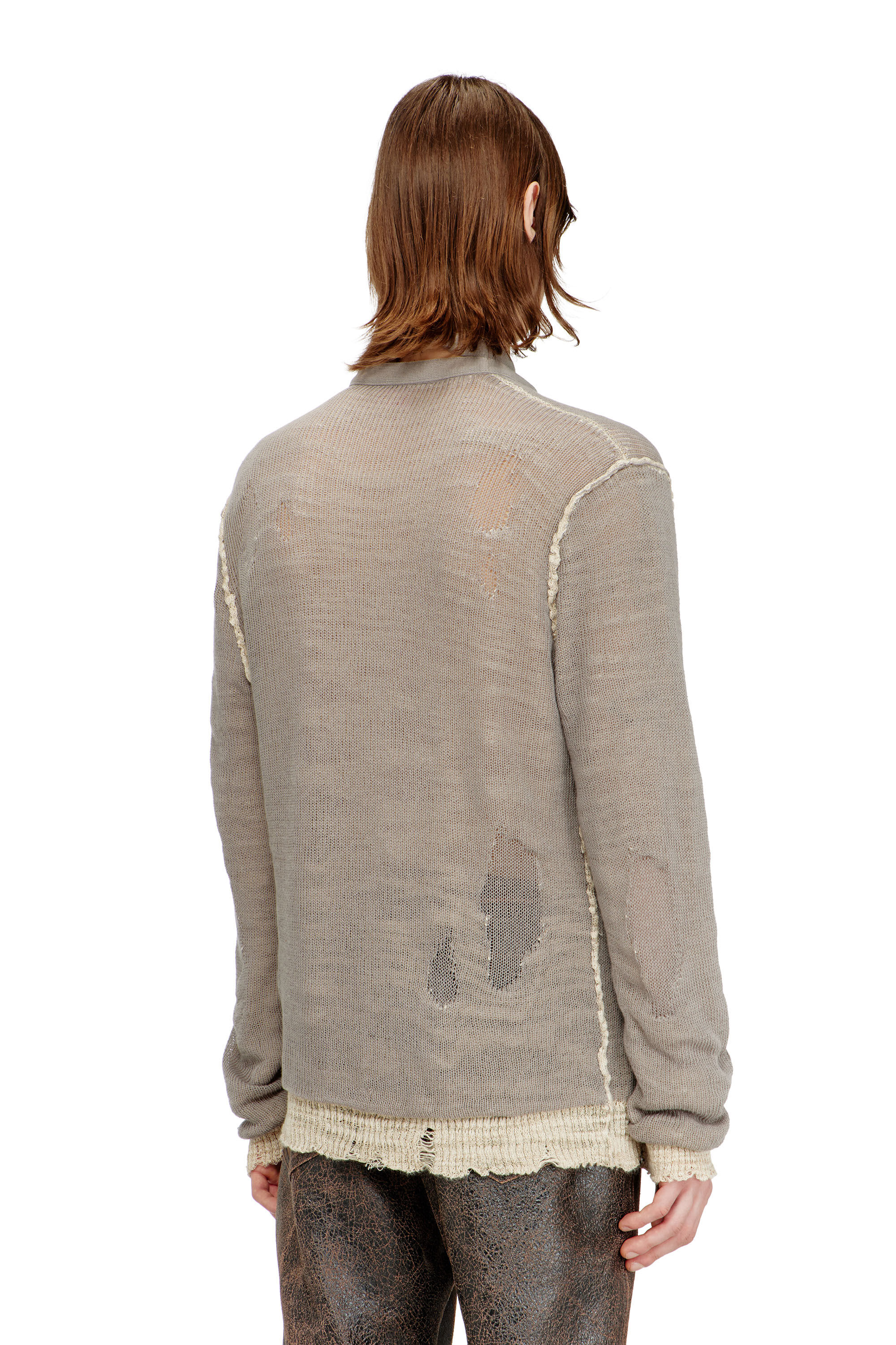 Men's Distressed jumper with biker neck strap | Brown | Diesel TR