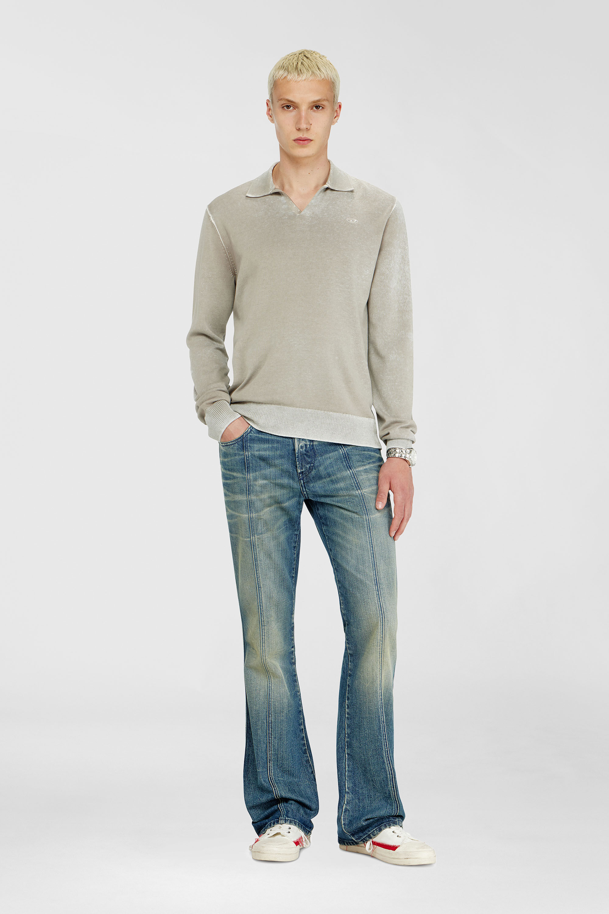 Diesel - K-LAWRENCE, Man's Polo jumper with faded reverse print in Beige - 1