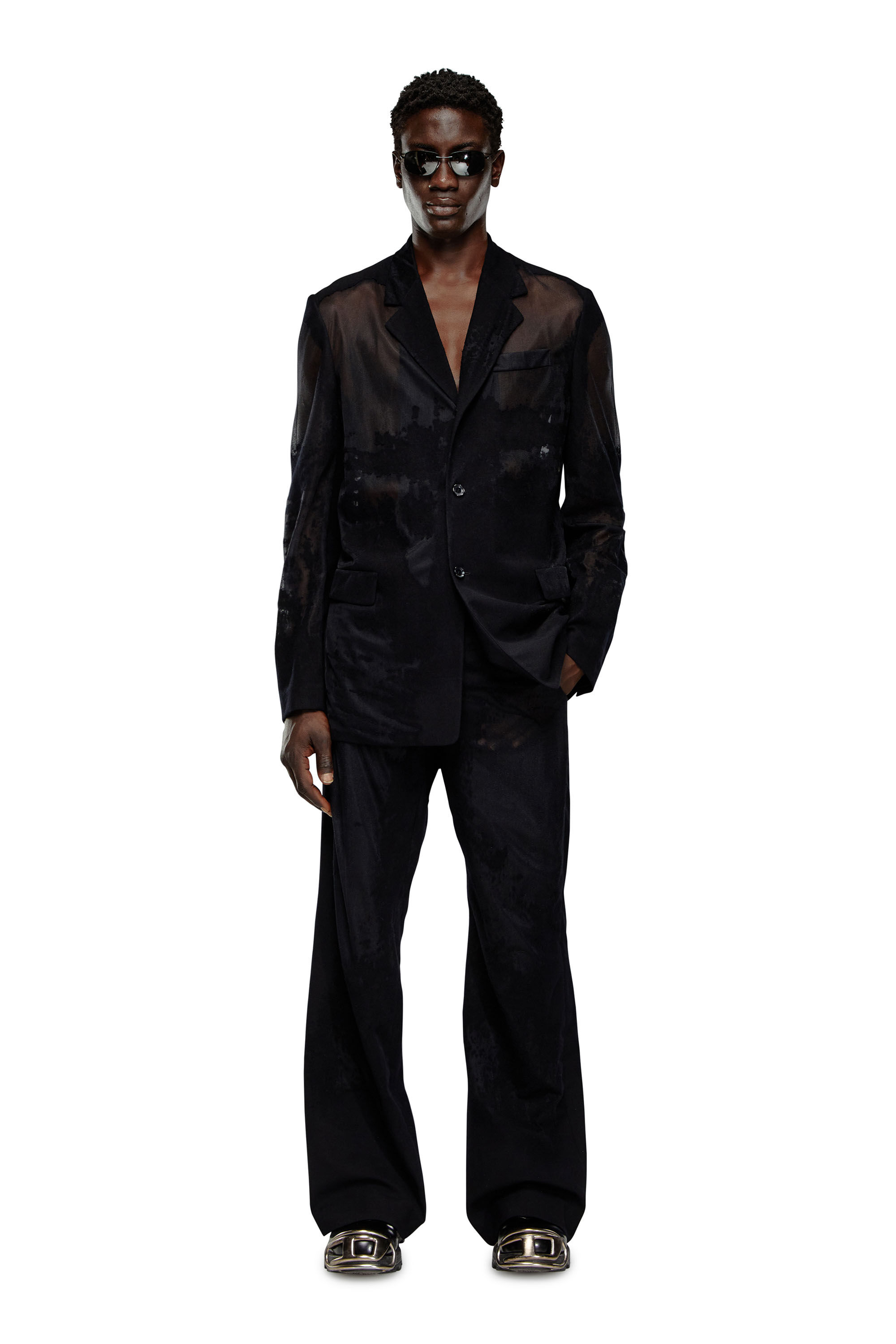 Men's Tailored jacket in devoré cool wool | Black | Diesel