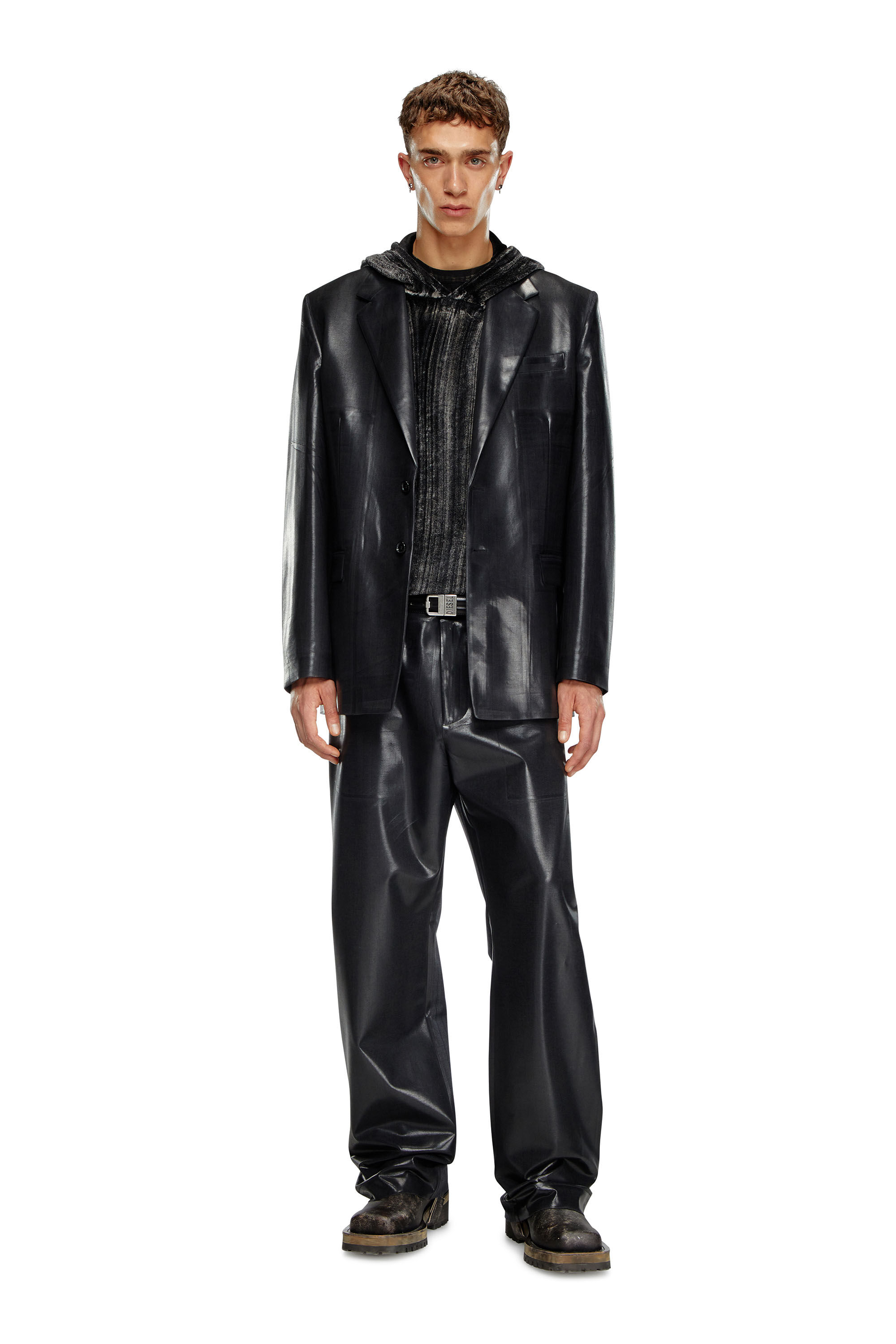 Men s Pinstripe blazer with coated front Black Diesel