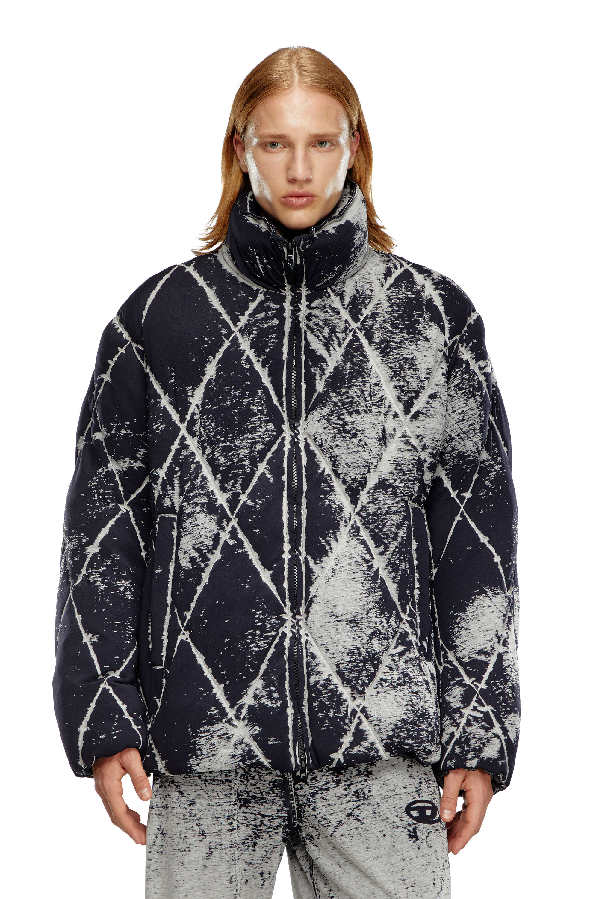 Men's Puffer jacket in burn-out jersey | Black | Diesel