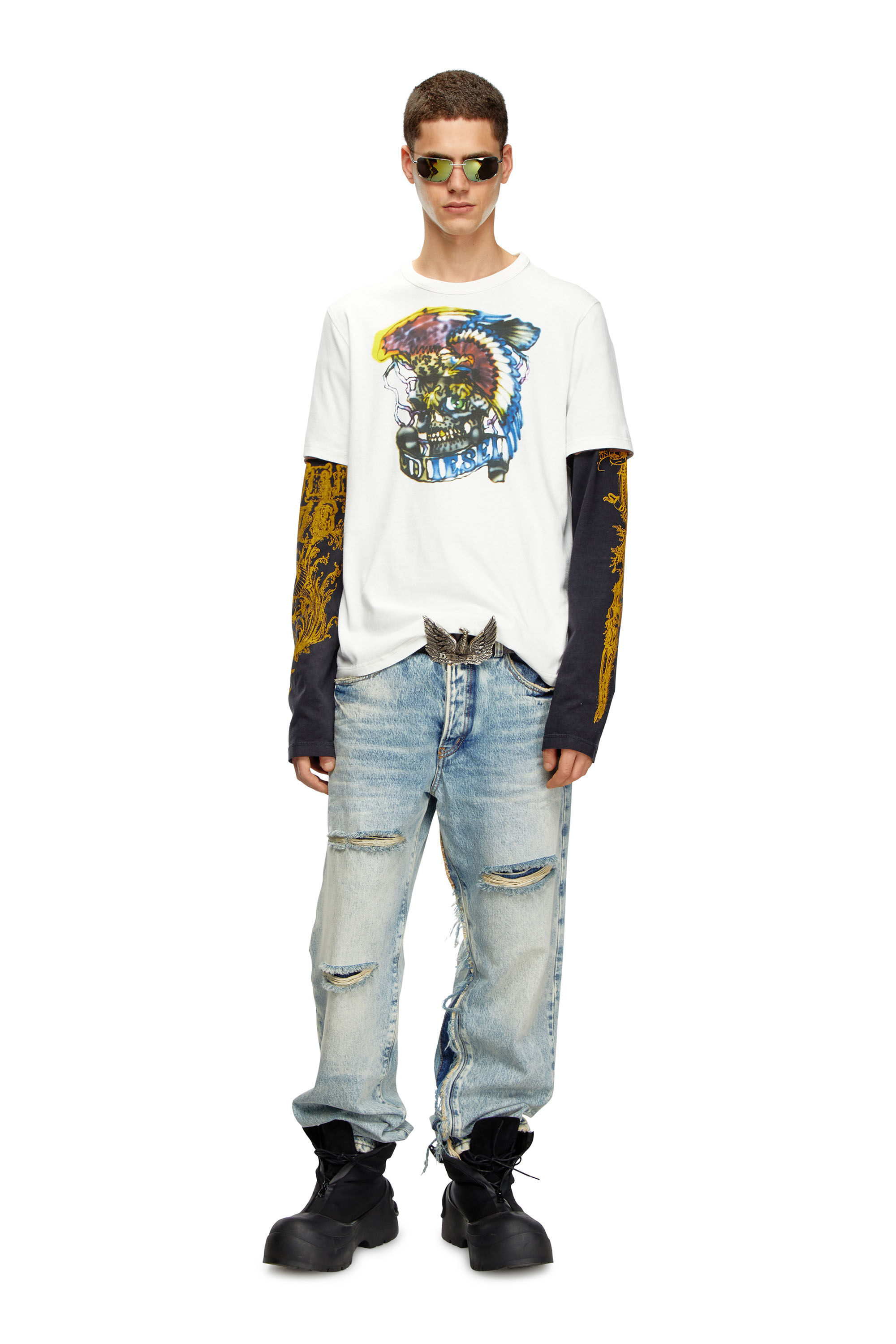 Diesel - T-ADJUST-Q3, Man's T-shirt with tattoo-inspired prints in White - 1
