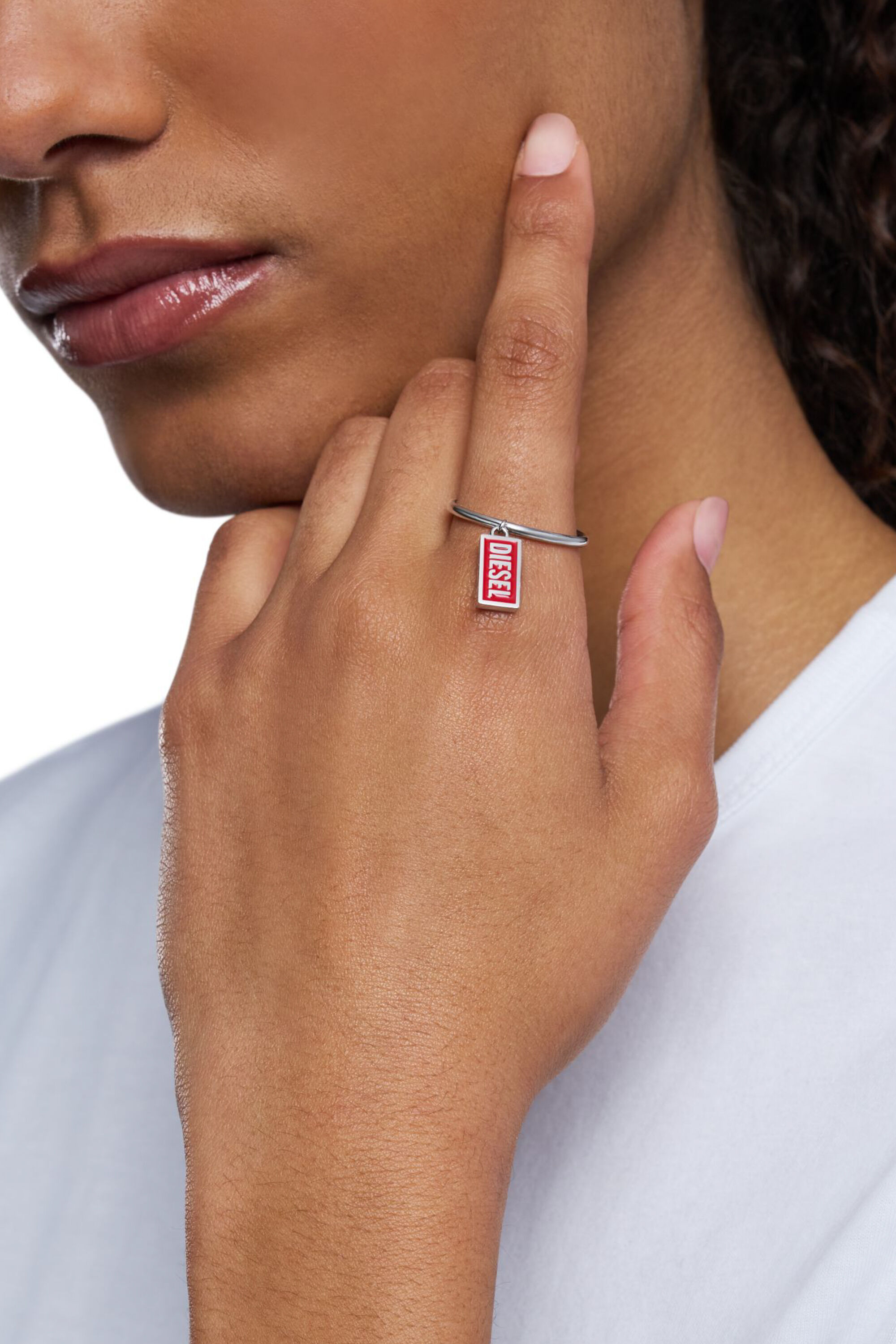 Women's Stainless steel logo charm ring | Red | Diesel {{Country}}