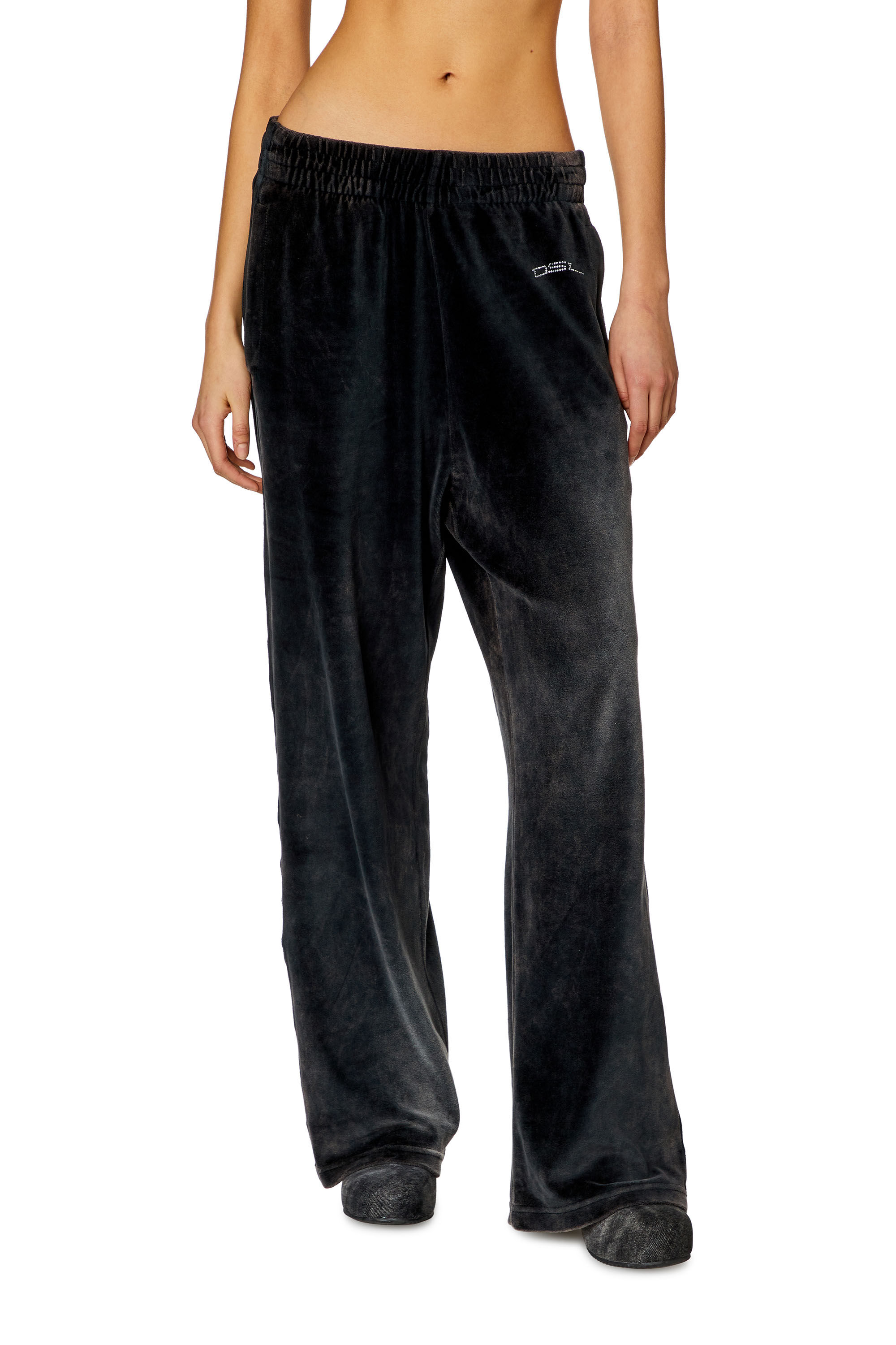 Women's Acid-wash chenille wide-leg sweatpants | Black | Diesel