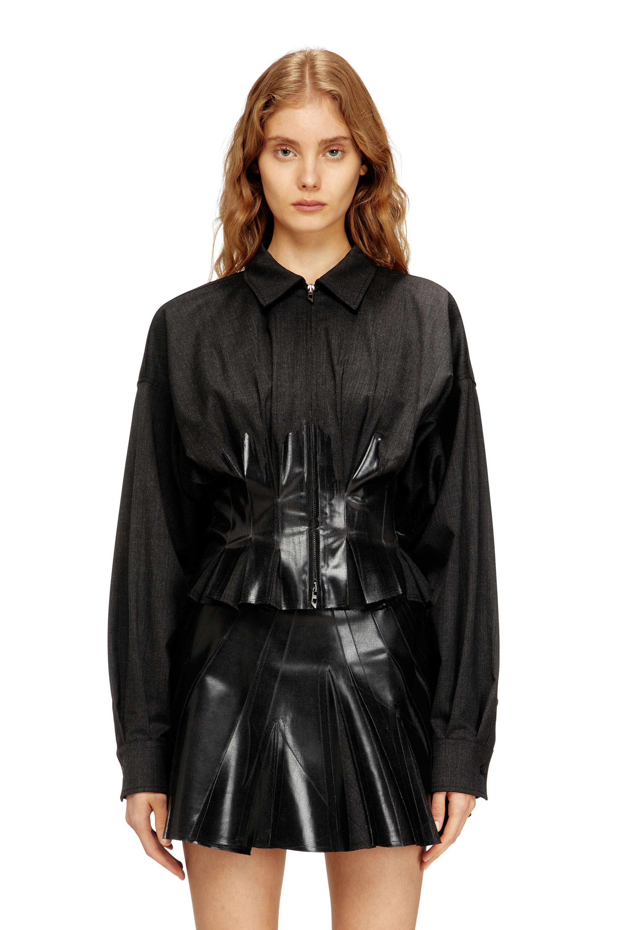 Women's Tailoring shirt-jacket with coated pleats | Black | Diesel