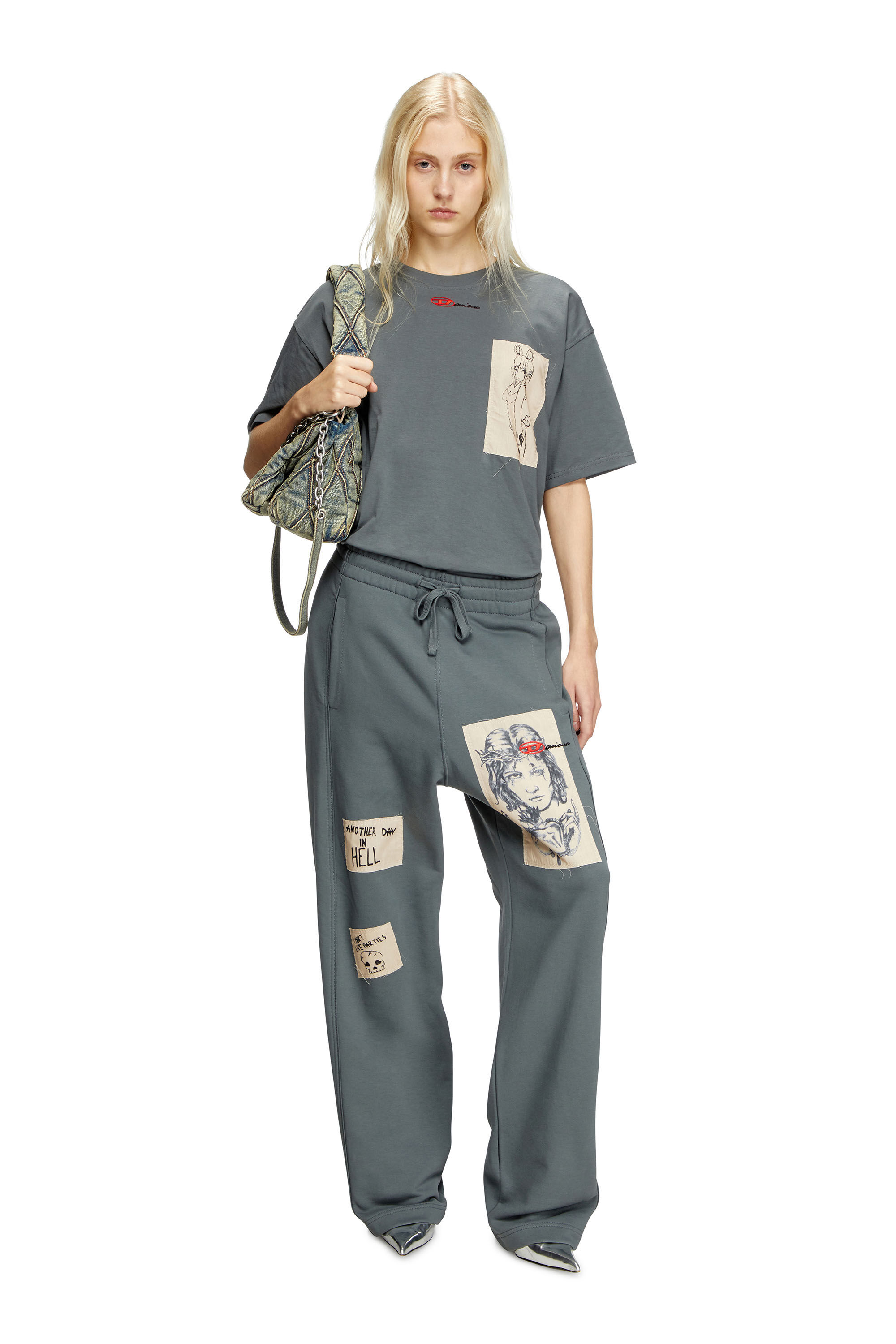 Women's Track pants with tattoo patches | Grey | Diesel