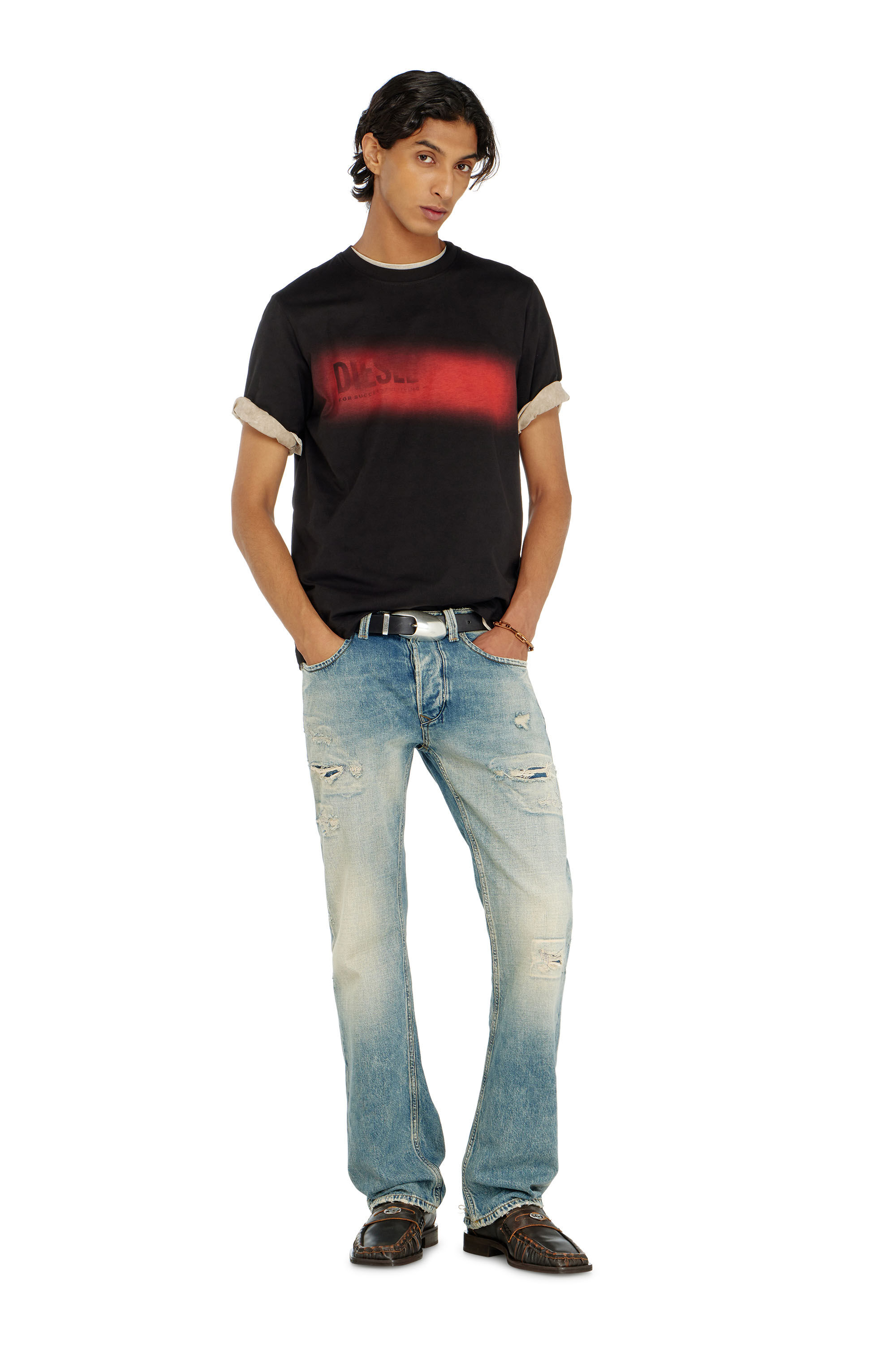 Diesel - T-ADJUST-AA5, Man's Cotton T-shirt with spray logo print in Black - 1