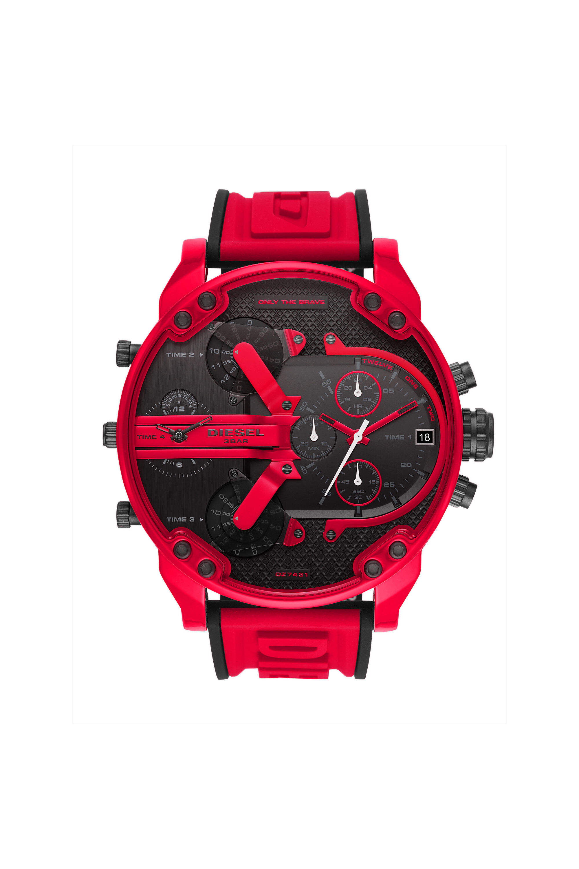 DZ7431 Man: Mr Daddy 2.0 Multifunction Red Silicone Watch | Diesel