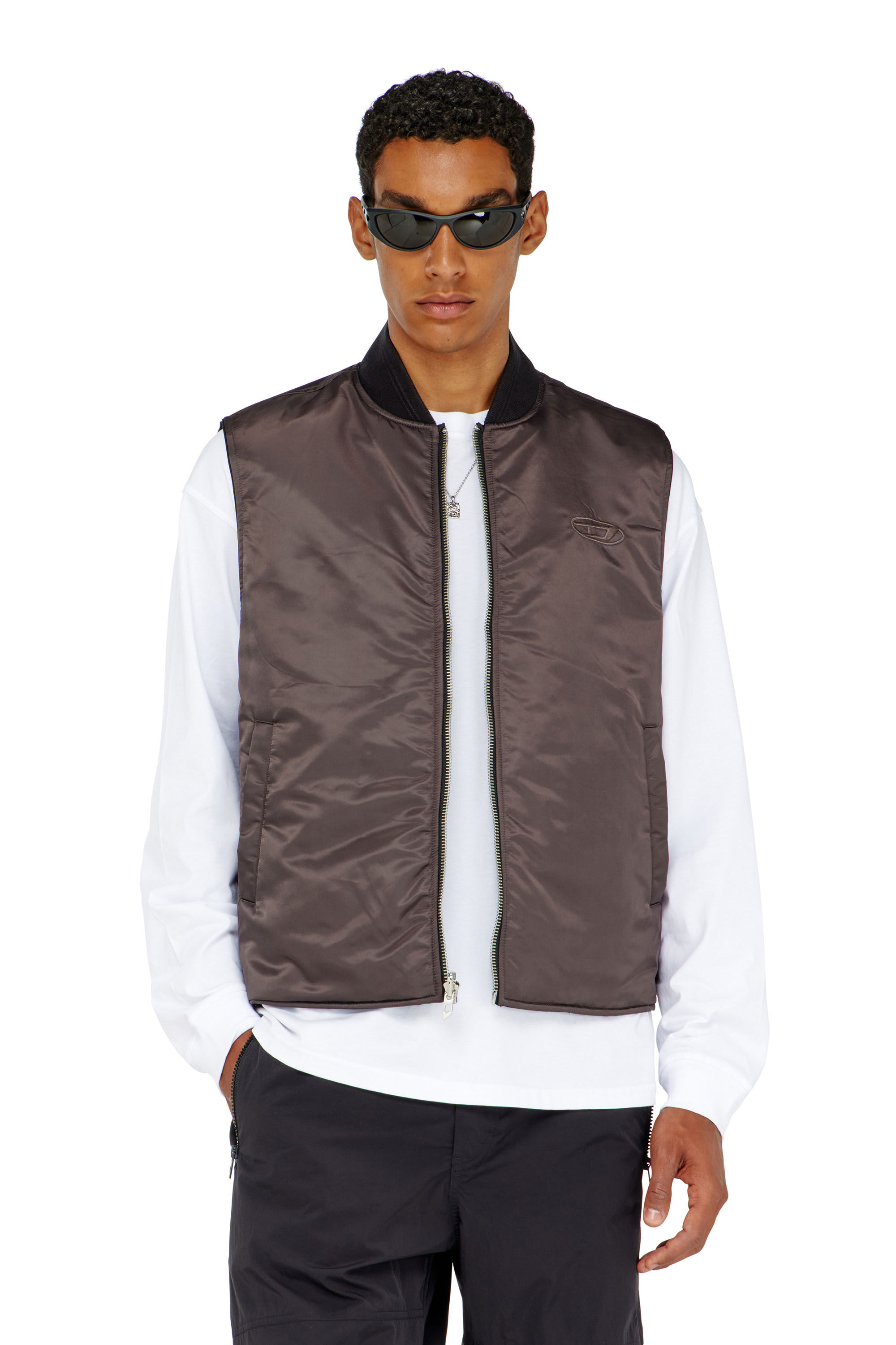 Diesel - W-TYPE-D1-SL, Man's Padded satin vest with Oval D embroidery in Black - 7