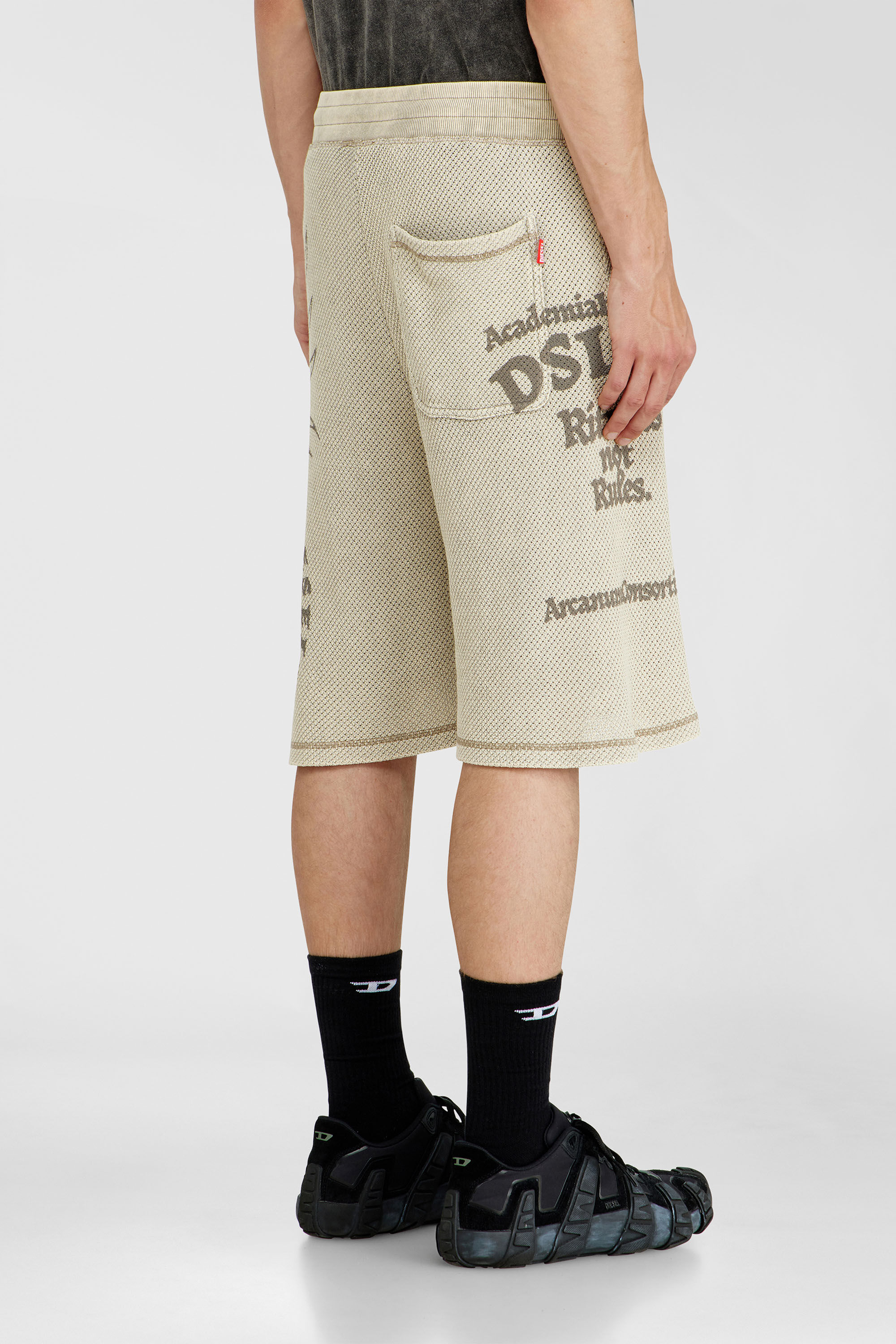 Diesel - P-ERRY, Man's Mesh cotton sweatshorts with prints in Beige - 4