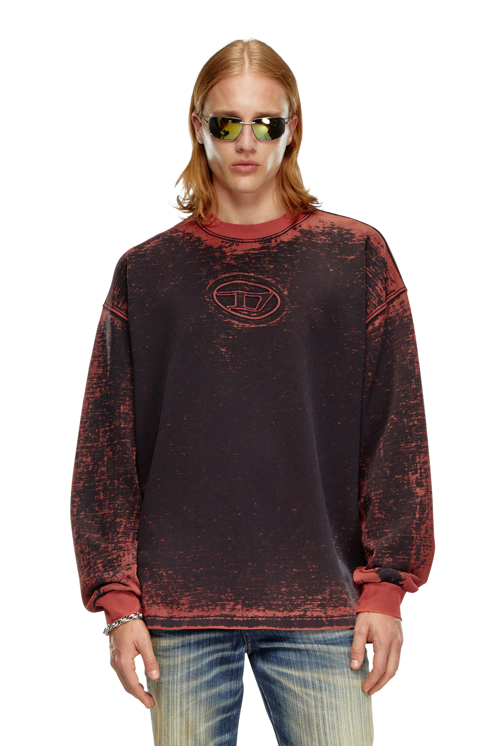 Men's Burnout sweatshirt with embossed Oval D | Red | Diesel