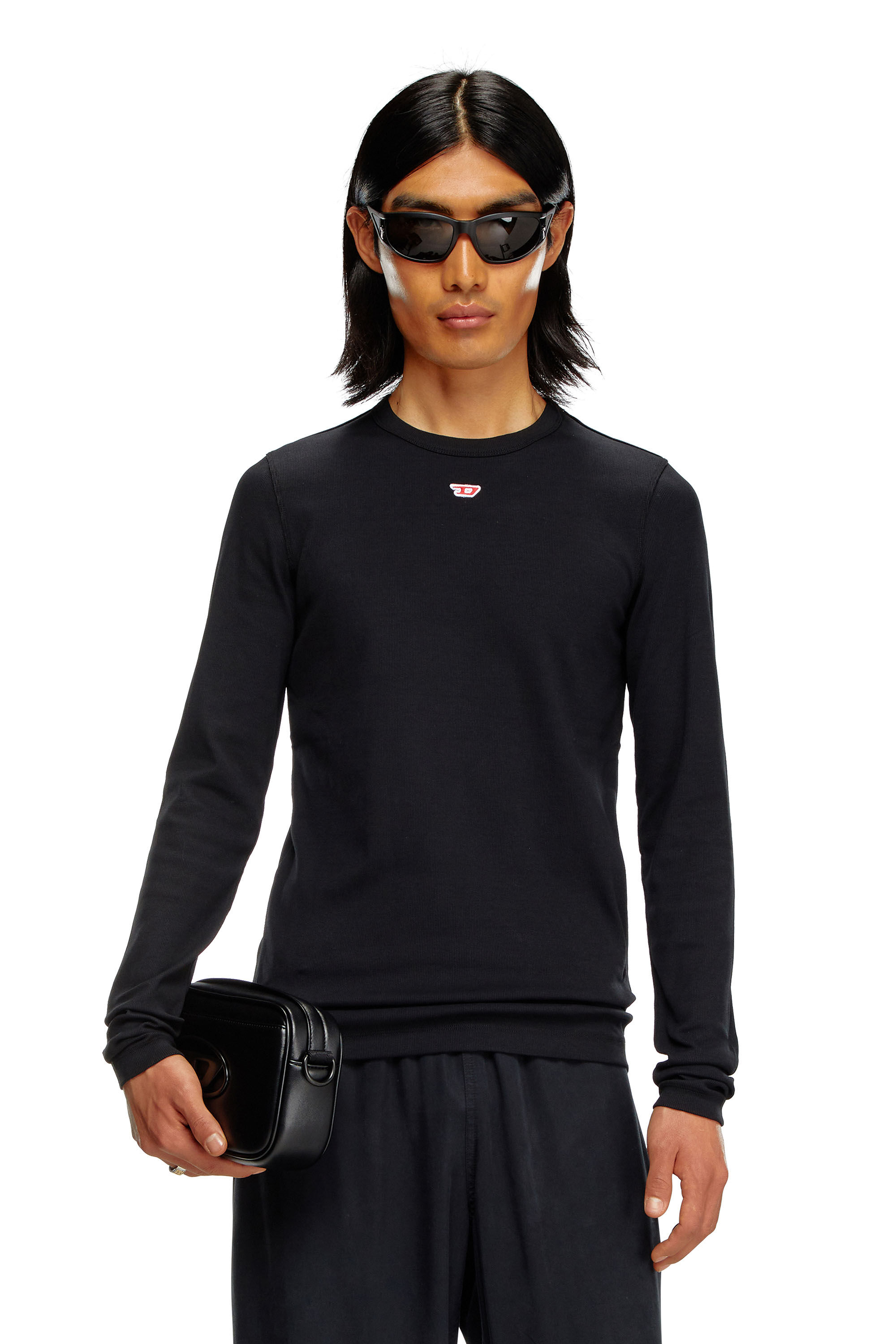 Men's Long-sleeve T-shirt with D patch | Black | Diesel