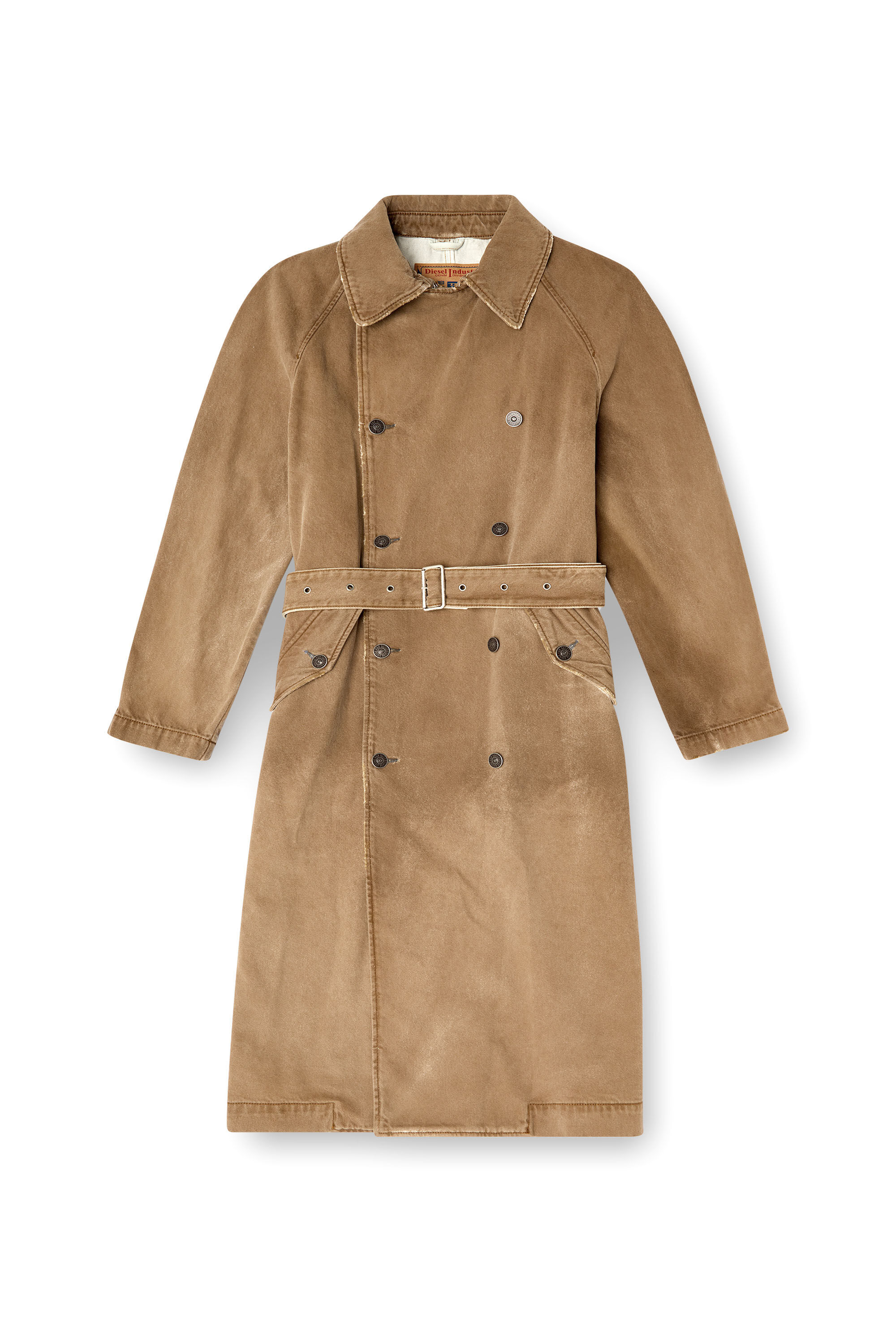 Women's Trench coat in overdirt denim | Brown | Diesel Women's Trench coat in overdirt denim | Brown | Diesel