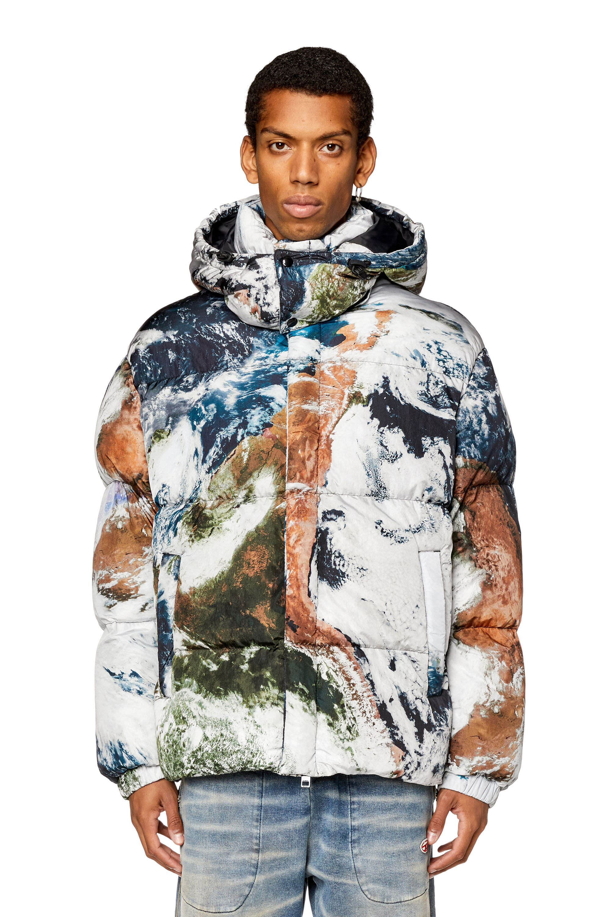 Men s Padded jacket with Planet print W ROLFYS FD PRINT Diesel