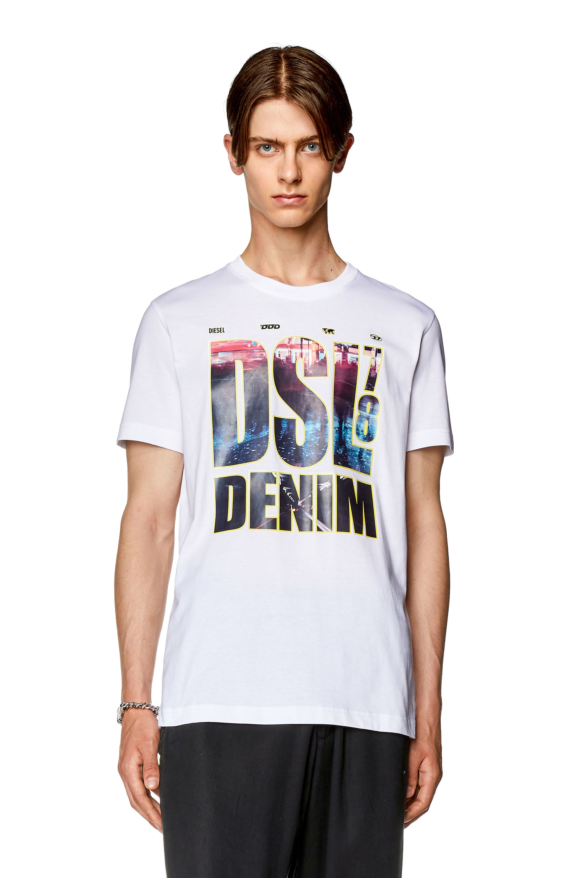 【DIESEL】 T-SHIRT Men's T-shirt with DSL 78 Denim print | White | Diesel