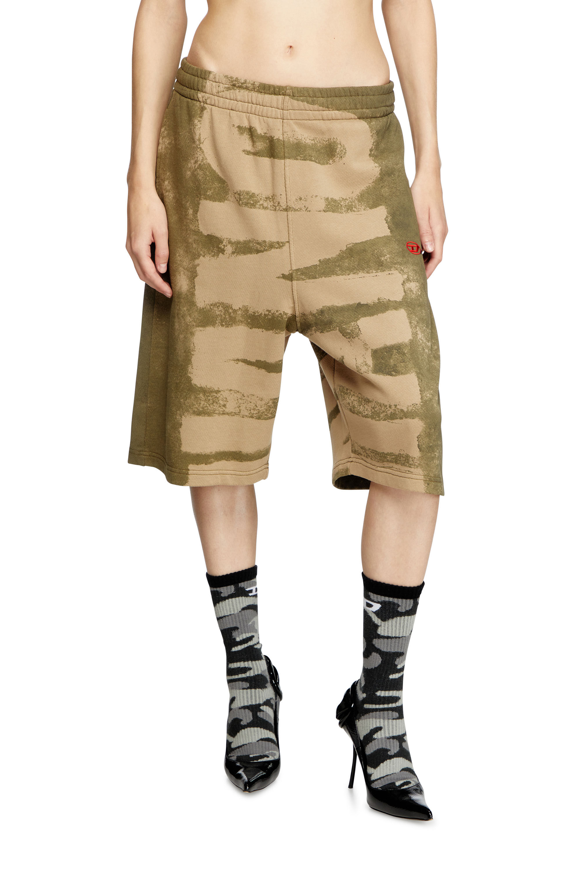 Women s Sweat shorts with Damiano print Green Diesel