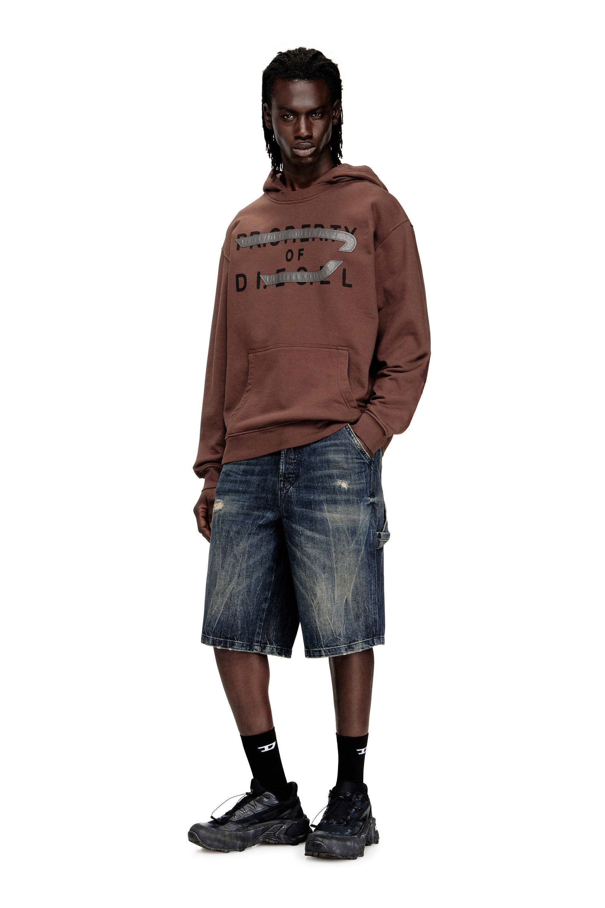 Men's Cotton hoodie with D appliqué | Brown | Diesel TR