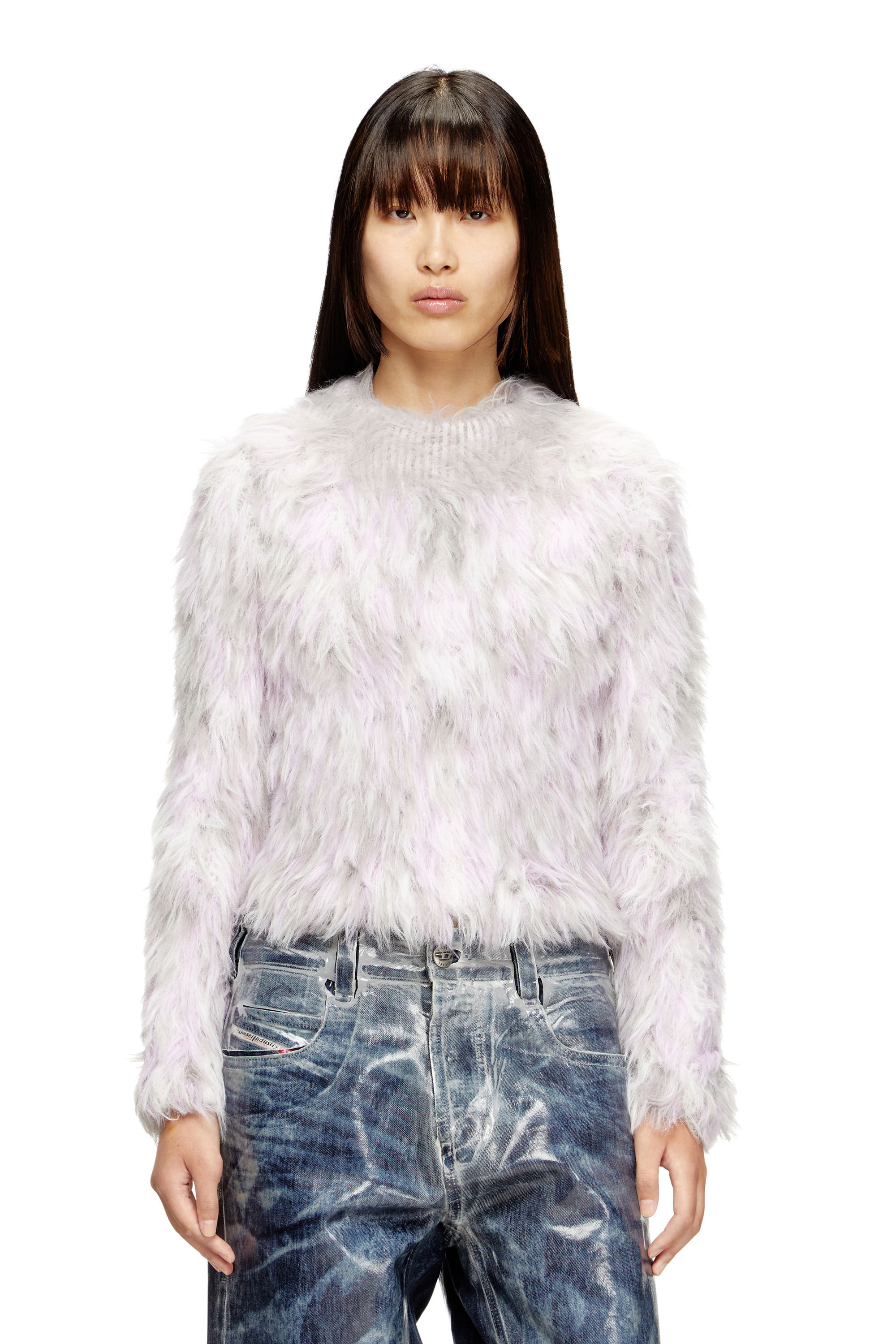 Diesel - M-ANNIKA, Woman's Fluffy jacquard-knit jumper in White - 3