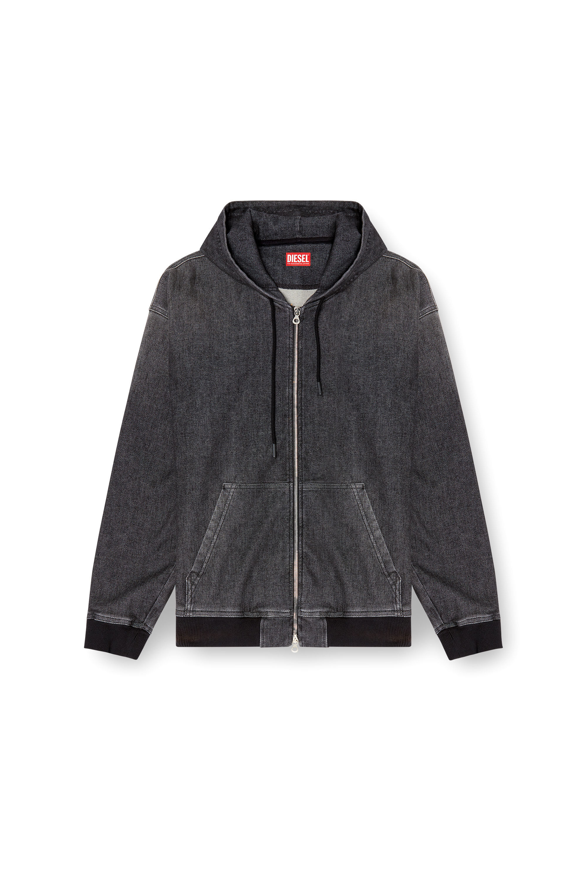 Women's Zipped hoodie in dirt-effect Track Denim | Black