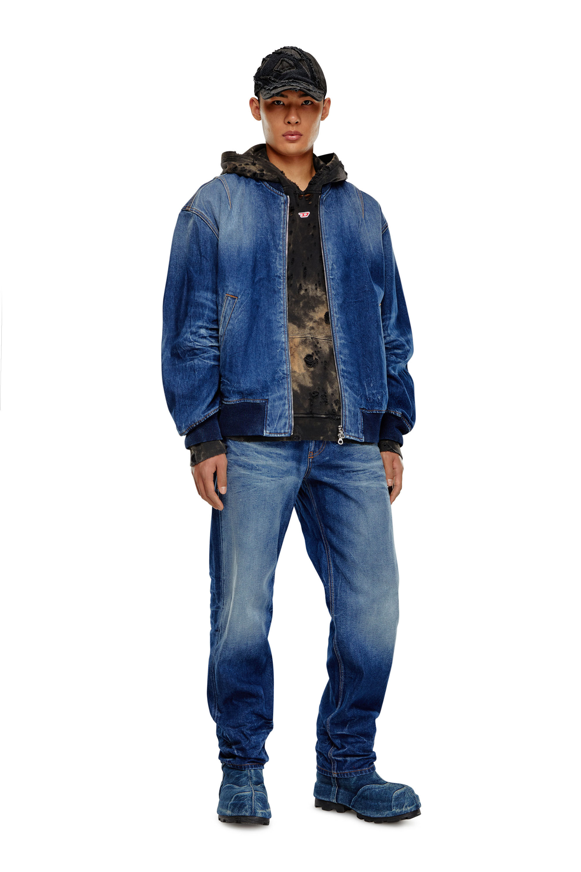 Men's Bomber jacket in dented denim | Blue | Diesel