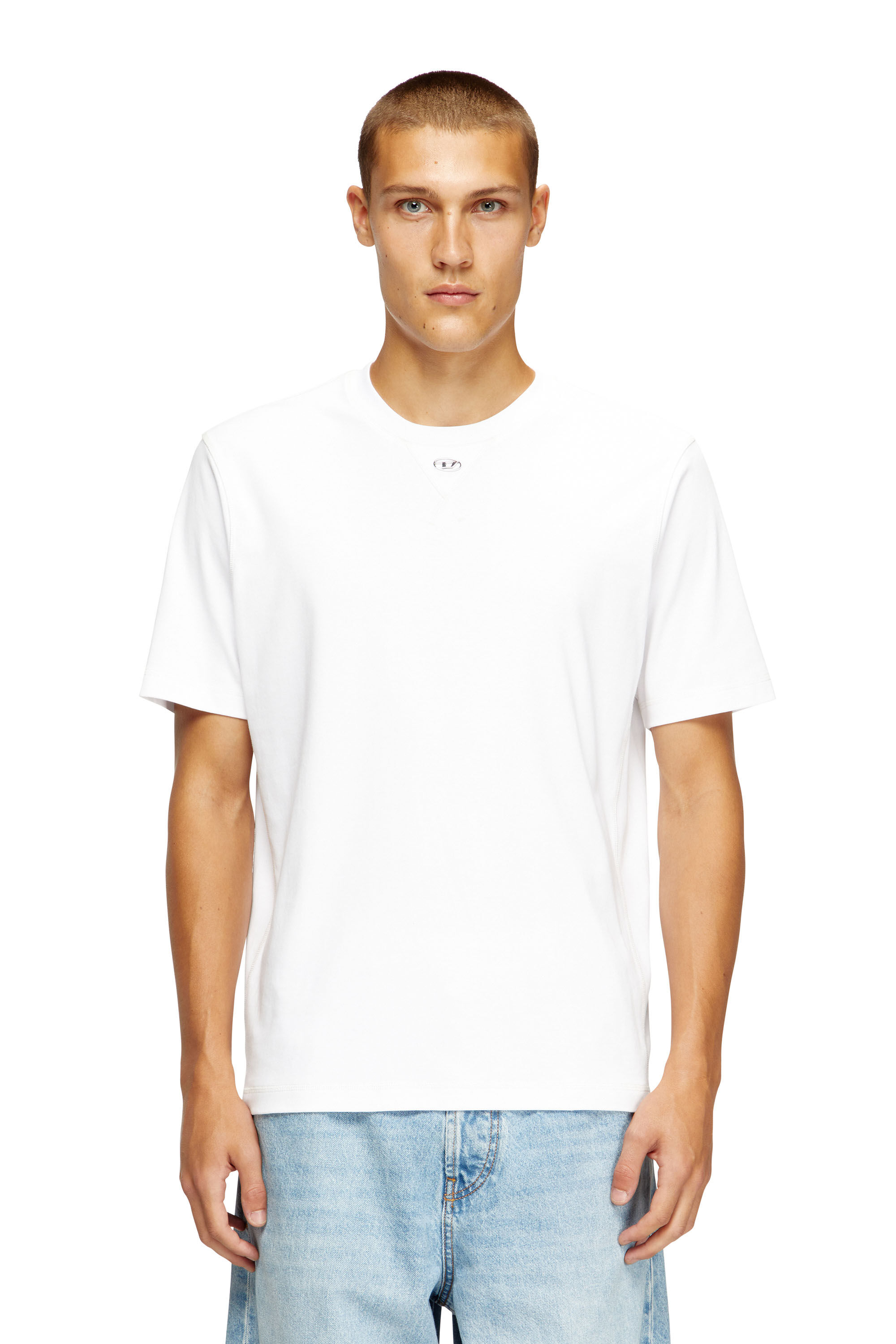 Men's Regular T-shirt with crew neck and Oval D | White | Diesel TR