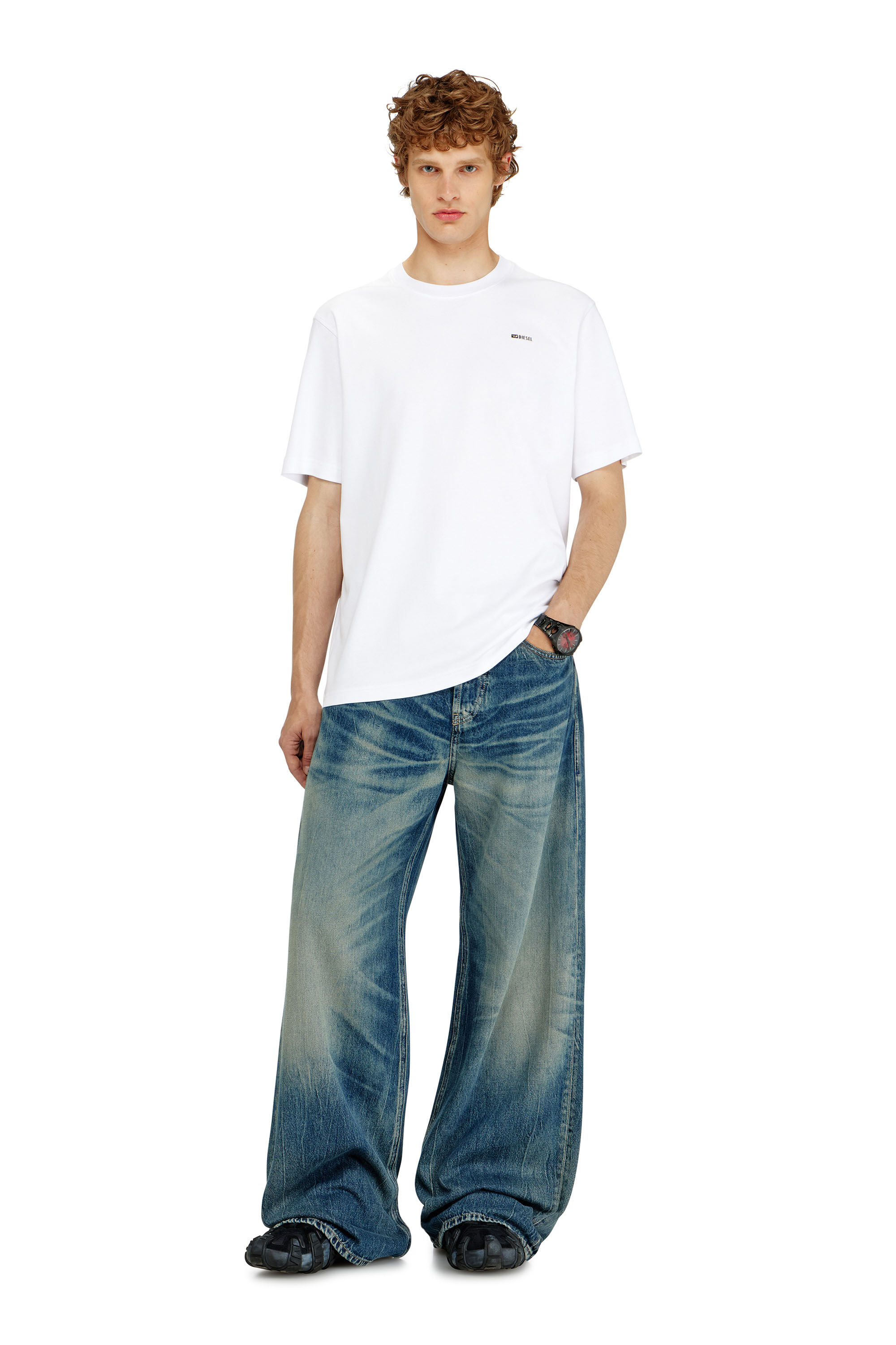 Diesel - T-ADJUST-MET, Man's Cotton T-shirt with small logo on chest in White - 1