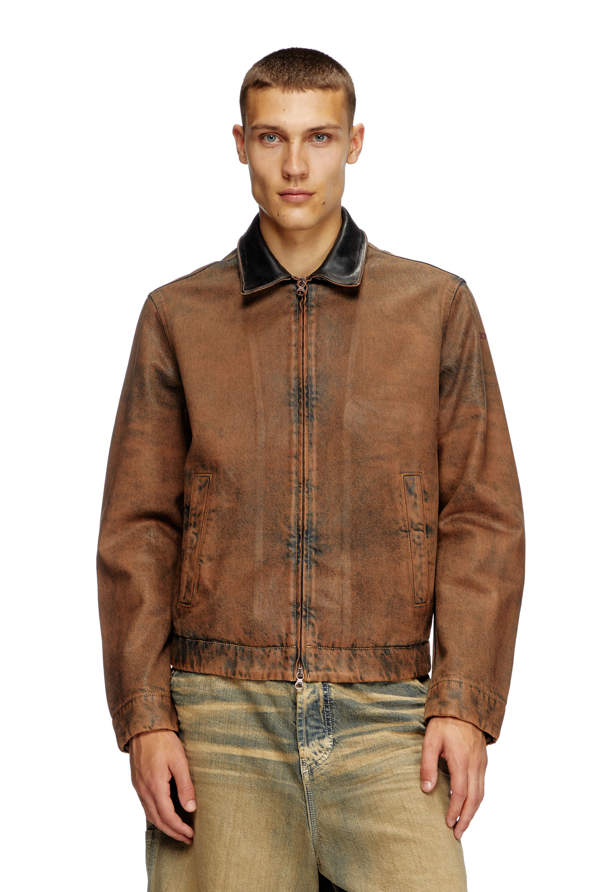 Men's Padded blouson in coated denim | Brown | Diesel