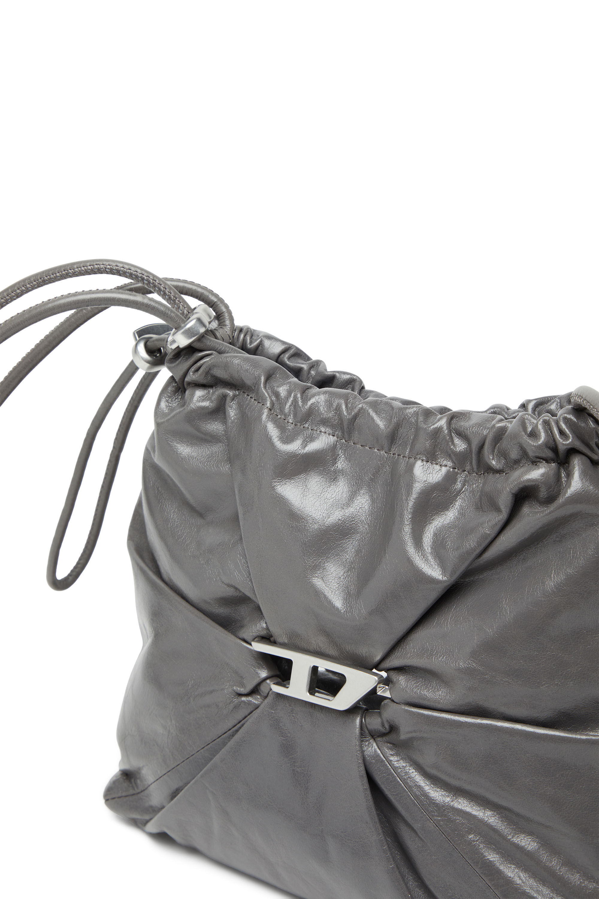 Women's Scrunch-D-Bucket bag in shiny wrinkled leather