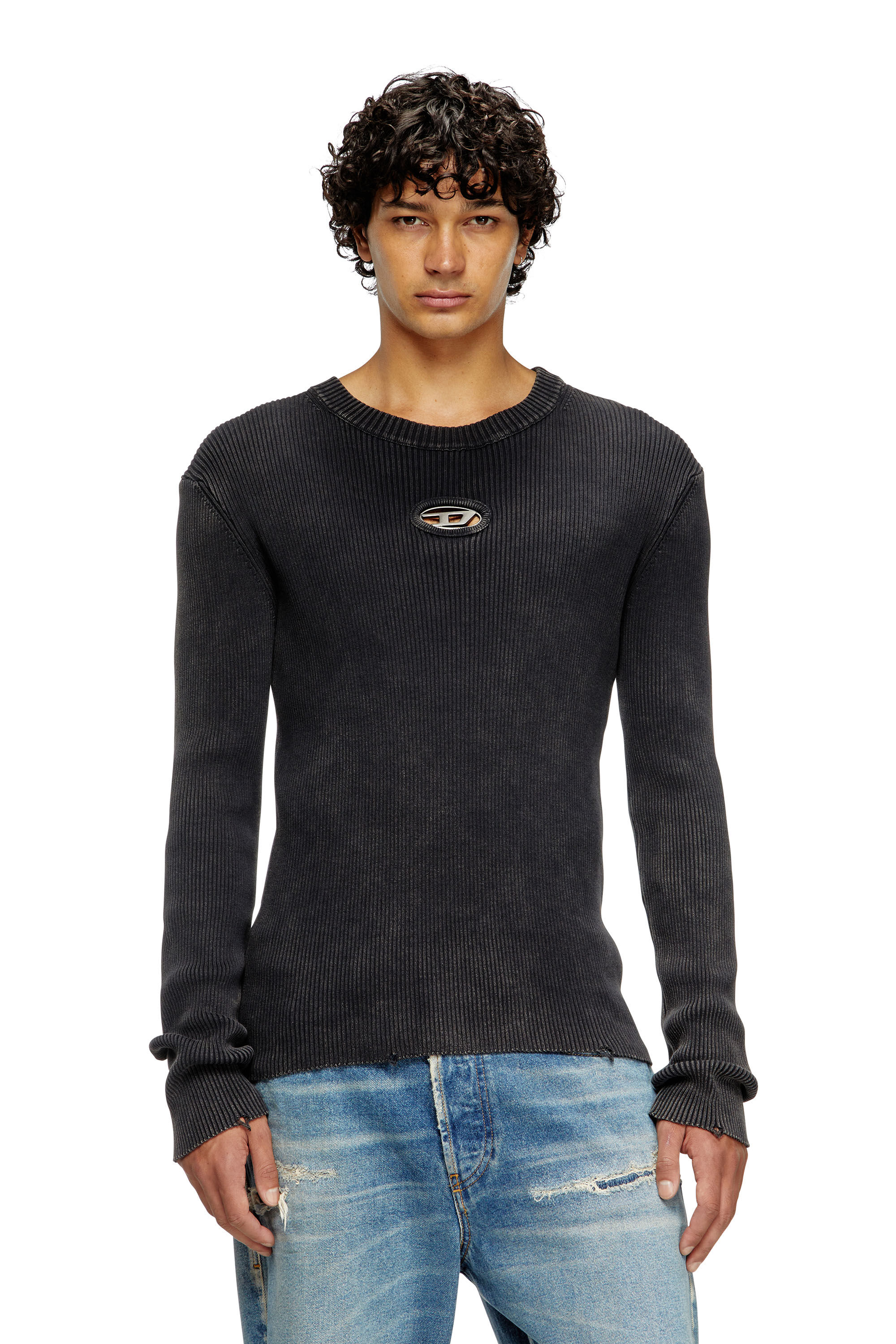 diesel K-Darin ロゴ　プレート リブニット ジャンパー Men's Treated jumper with metal logo insert | Beige | Diesel