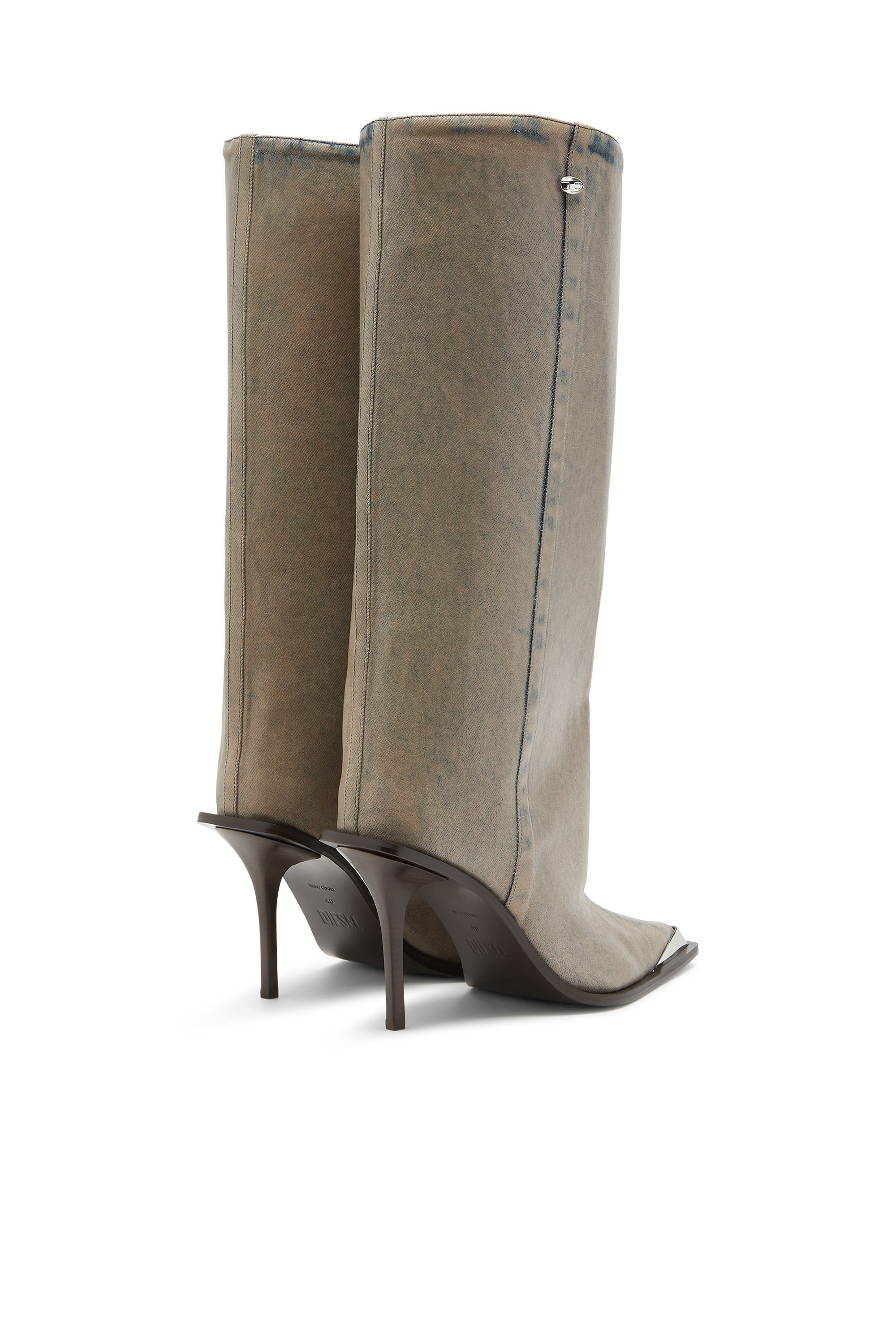 Women's D-Tona-Knee-high boots in coated solarised denim | Beige | Diesel