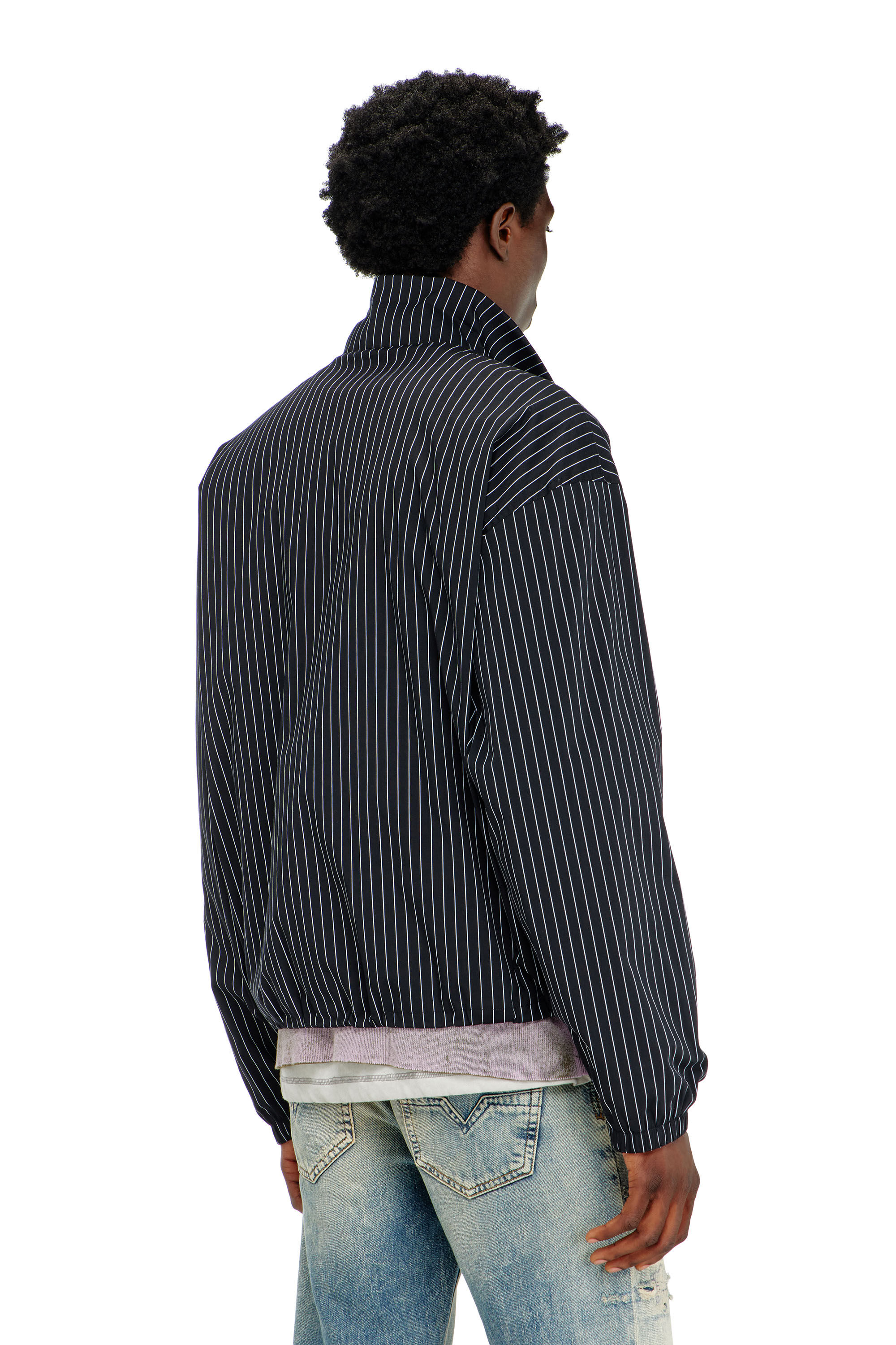 Men's Nylon pinstripe Jacket with Phoenix embroidery | Black