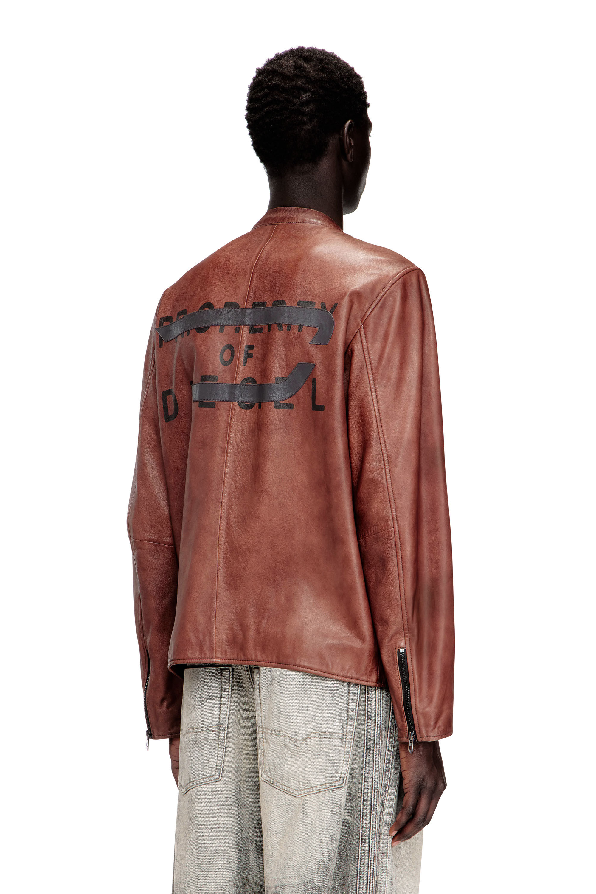Men's Leather biker jacket with archival logo | Red | Diesel TR