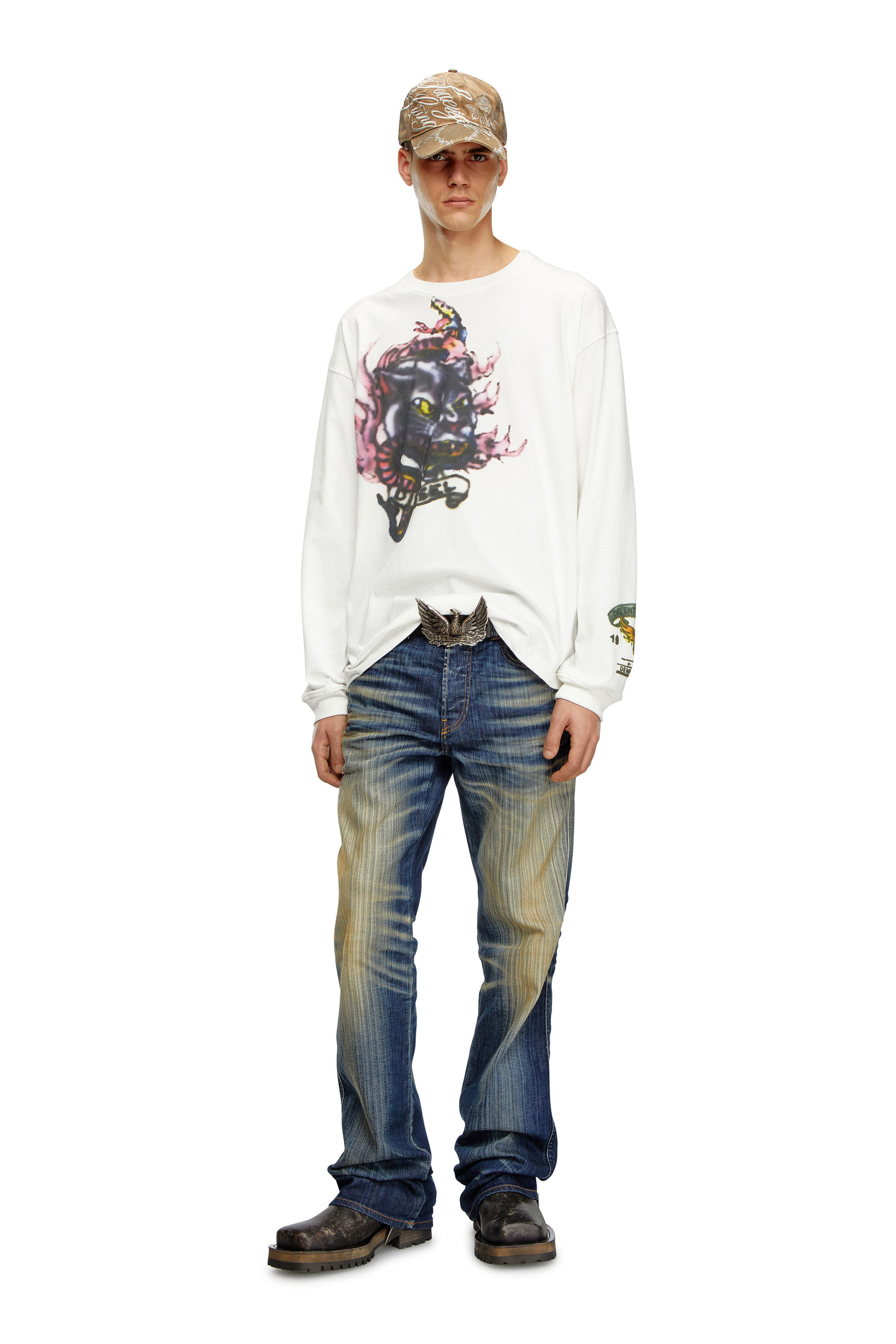Men's Long-sleeve T-shirt with blurry prints | White | Diesel