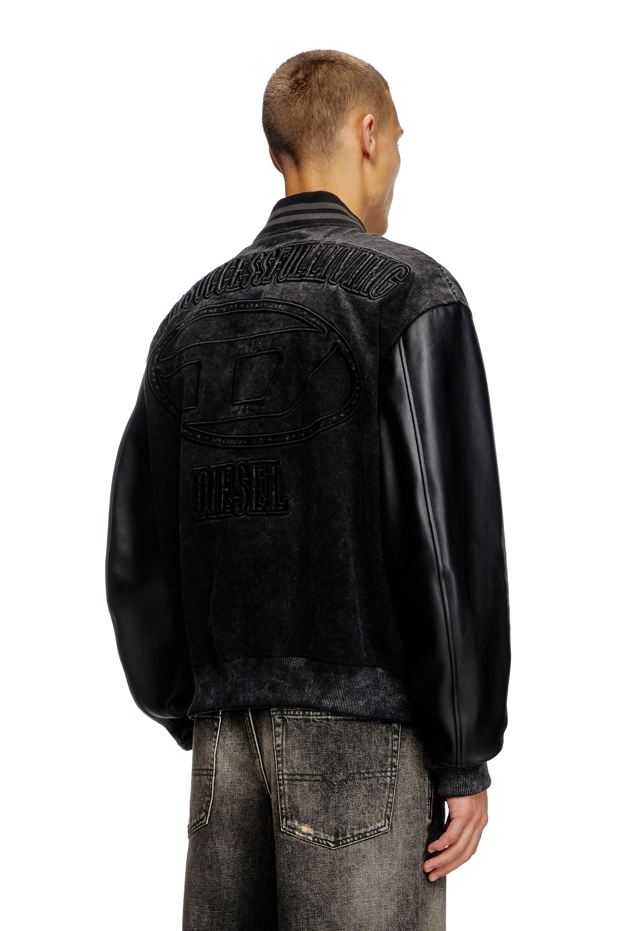 Diesel - L-NYN, Man's Denim and leather bomber jacket in Black - 3