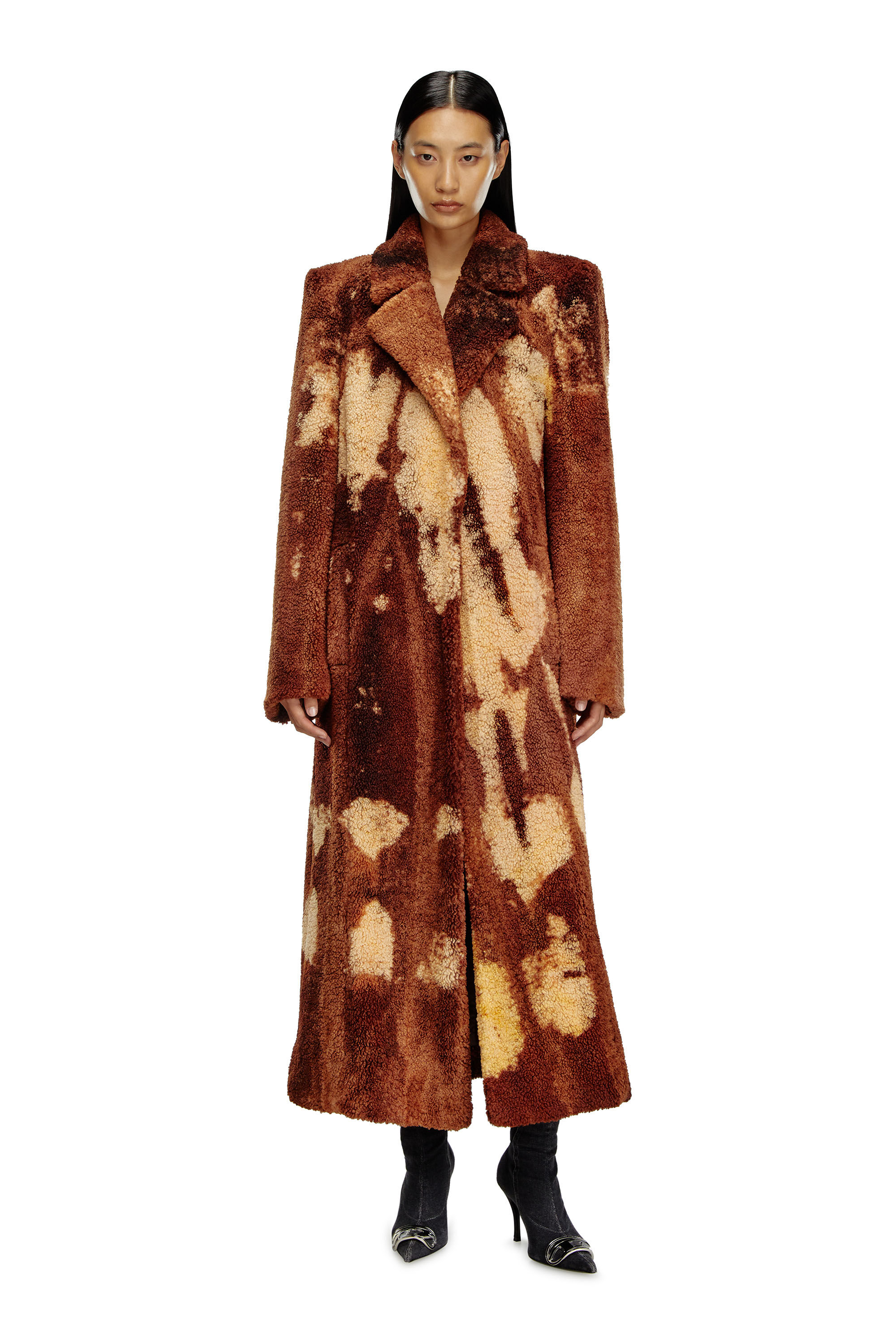 Women's Long coat in treated teddy fleece | Brown | Diesel