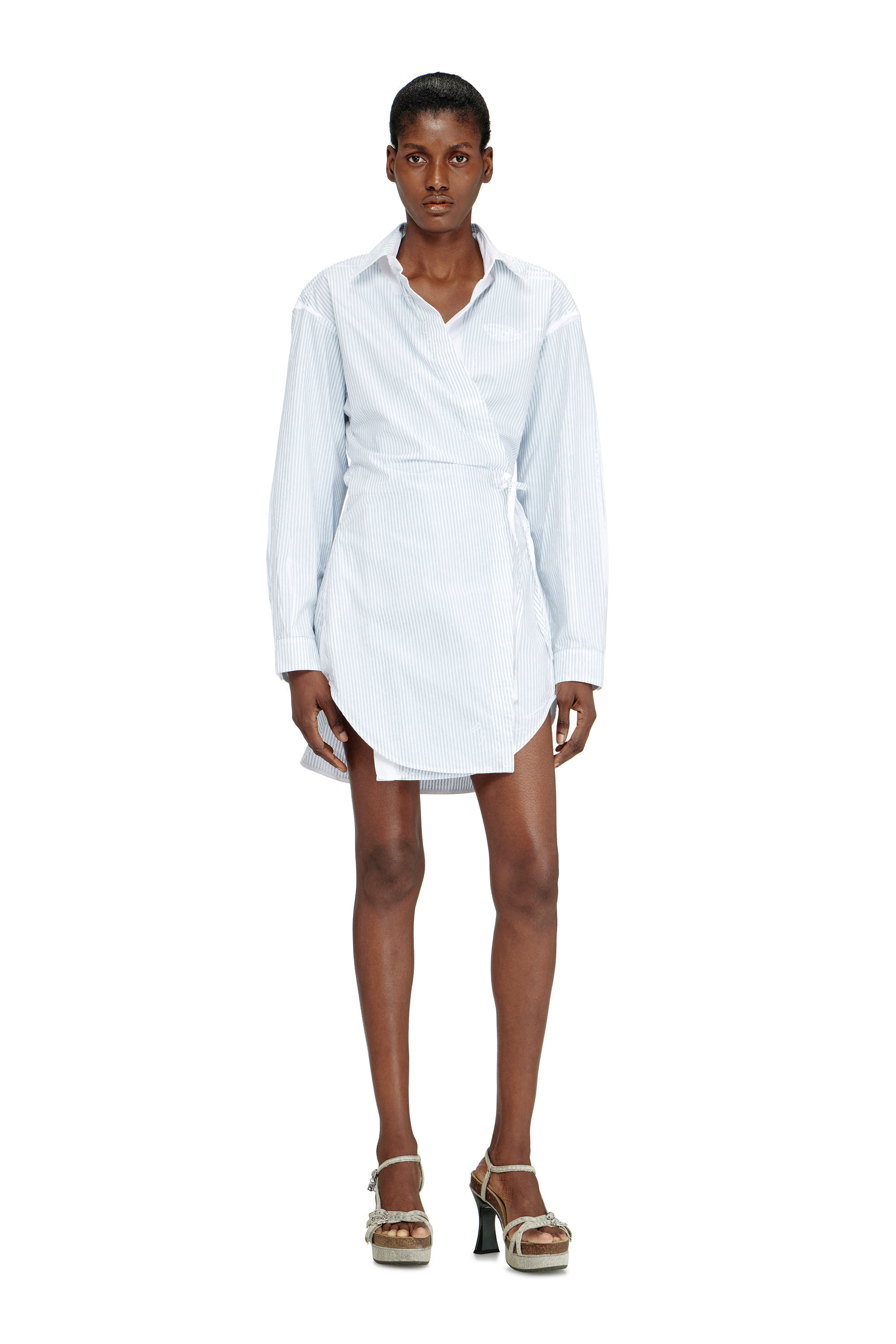 Women's Poplin wrap-around mini dress with pinstripes | Blue