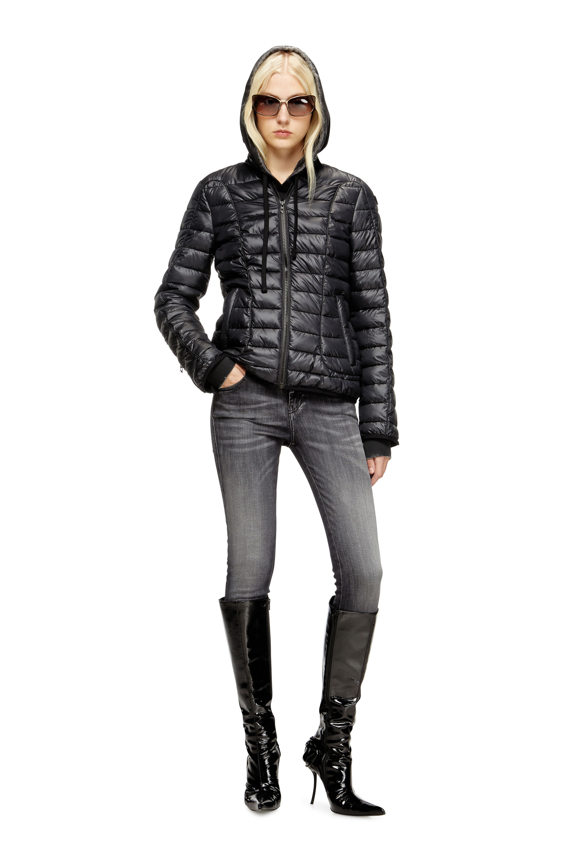 Women's Puffer jacket with biker details | Black | Diesel