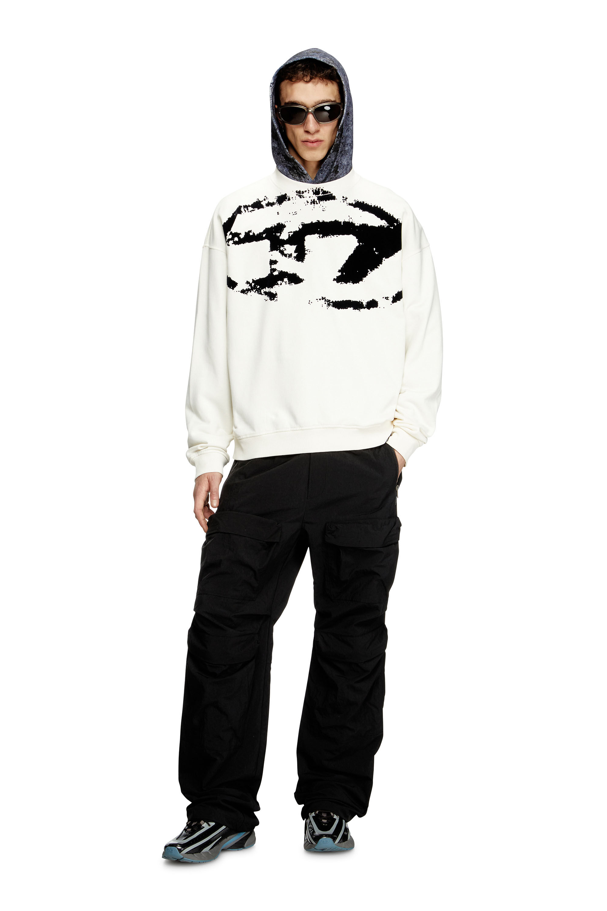 Men's Sweatshirt with distressed flocked logo | Multicolor