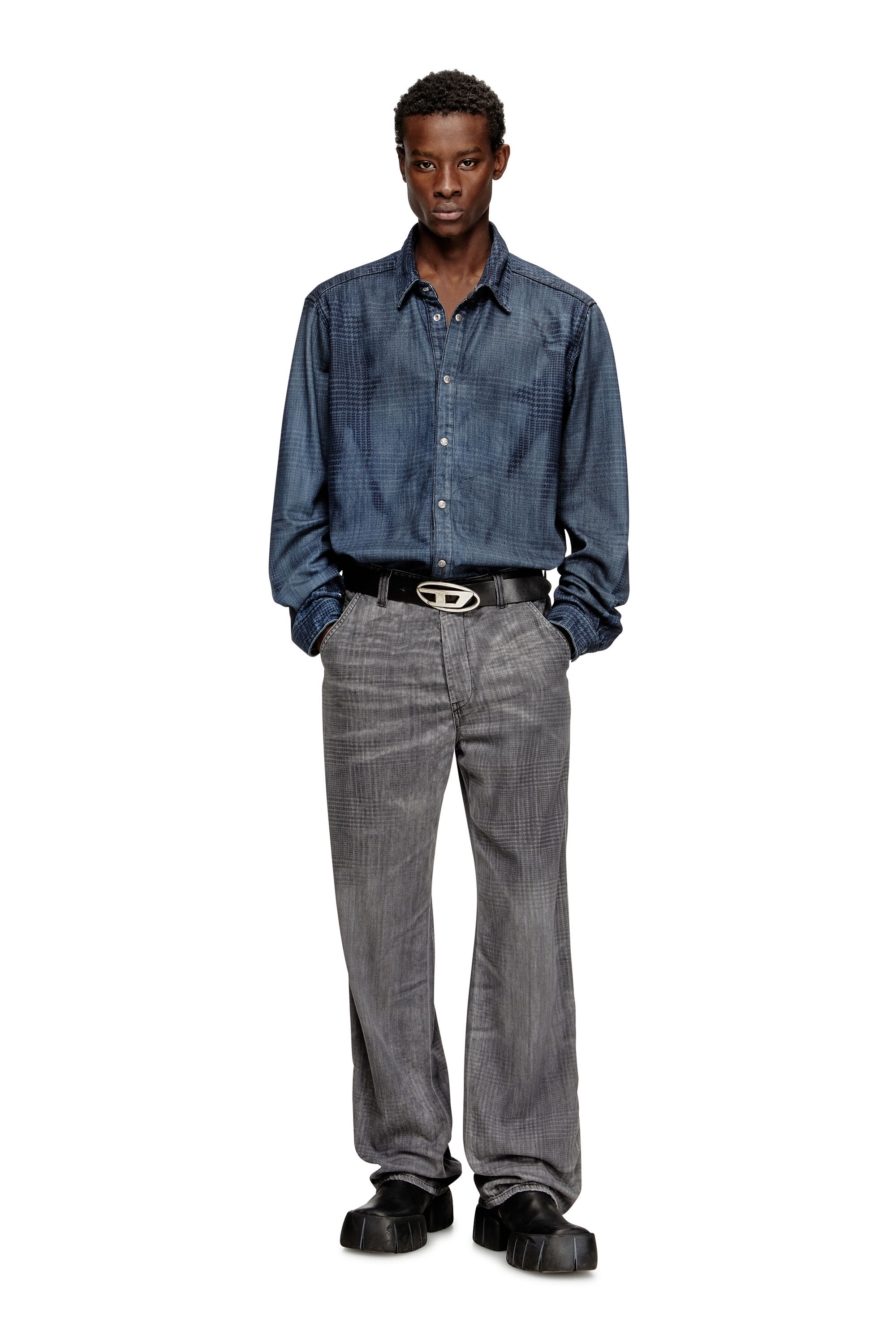 Men's Shirt in fluid Prince of Wales denim | Blue | Diesel