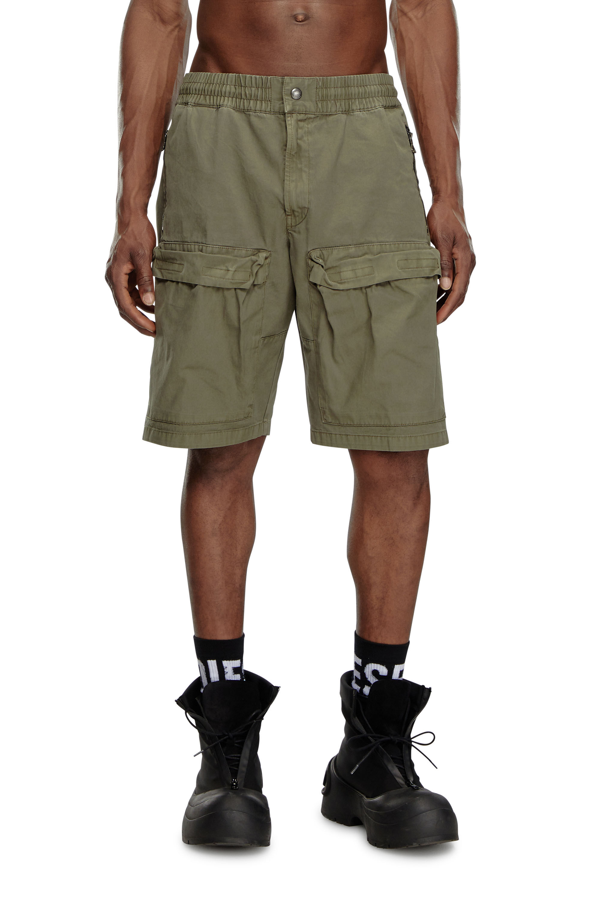 Men's Cargo shorts in faded organic cotton | Green | Diesel Men's Cargo shorts in faded organic cotton | Green | Diesel