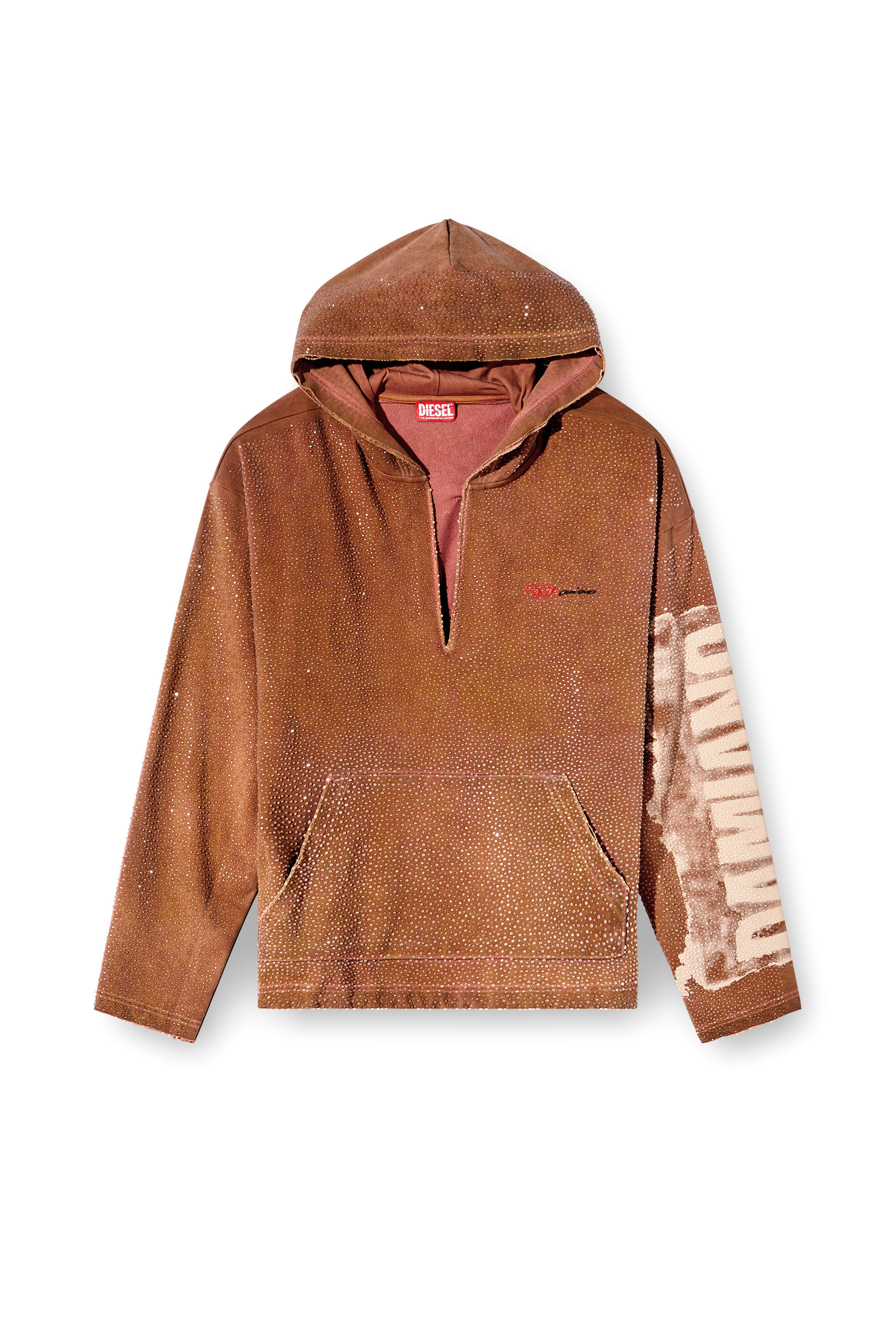 Diesel - S-BOXT-HOOD-LUX-DD, Unisex's Treated V-neck hoodie with crystals in Brown - 2
