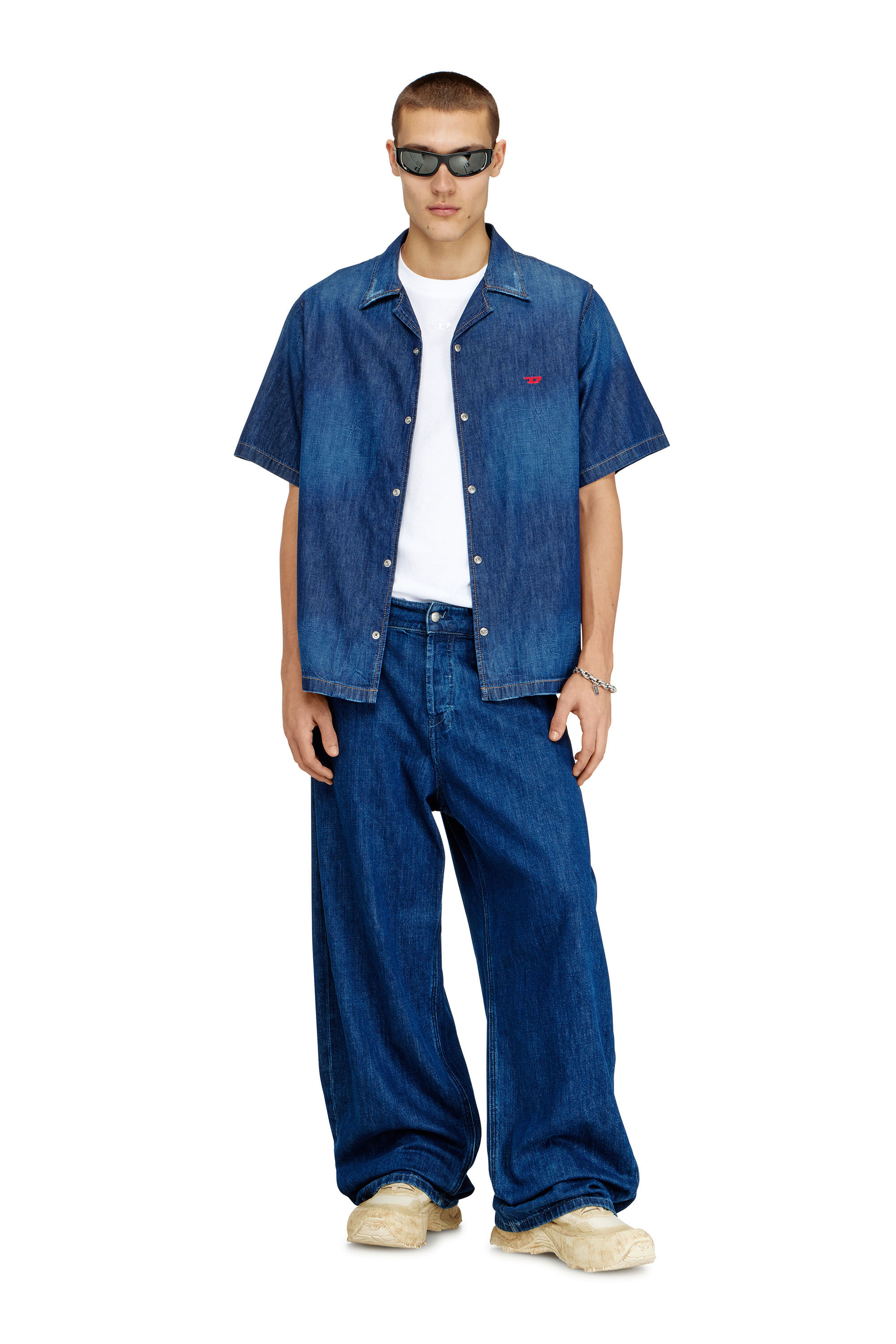 希少 DIESEL コムドット ひゅうが着用 D-Nabil-S デニムシャツS Men's Denim short-sleeve shirt | Blue | Diesel TR