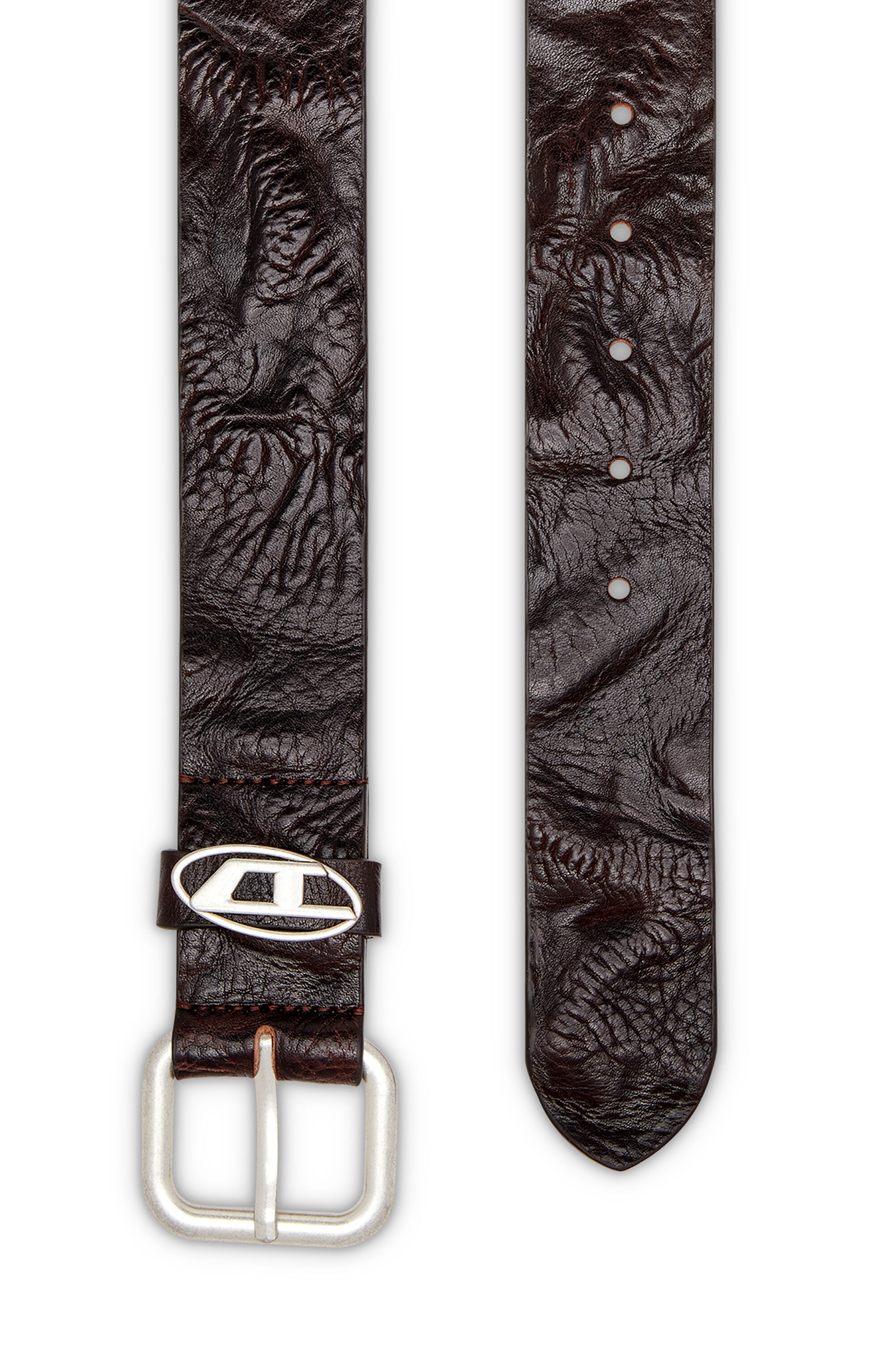 Women's 3.9cm logo-plaque wrinkled leather belt | Brown | Diesel