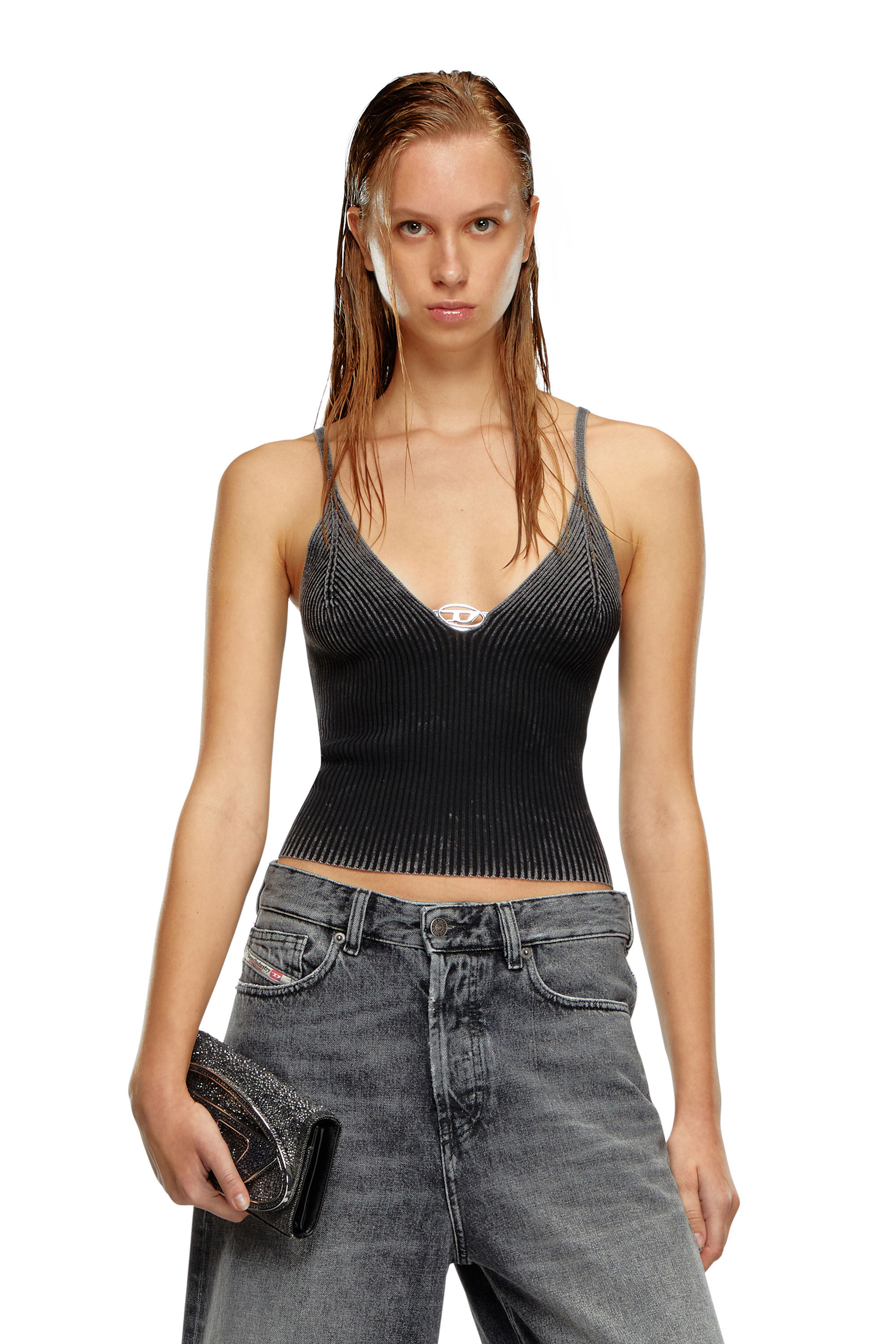Women's Camisole in faded ribbed knit | Black | Diesel