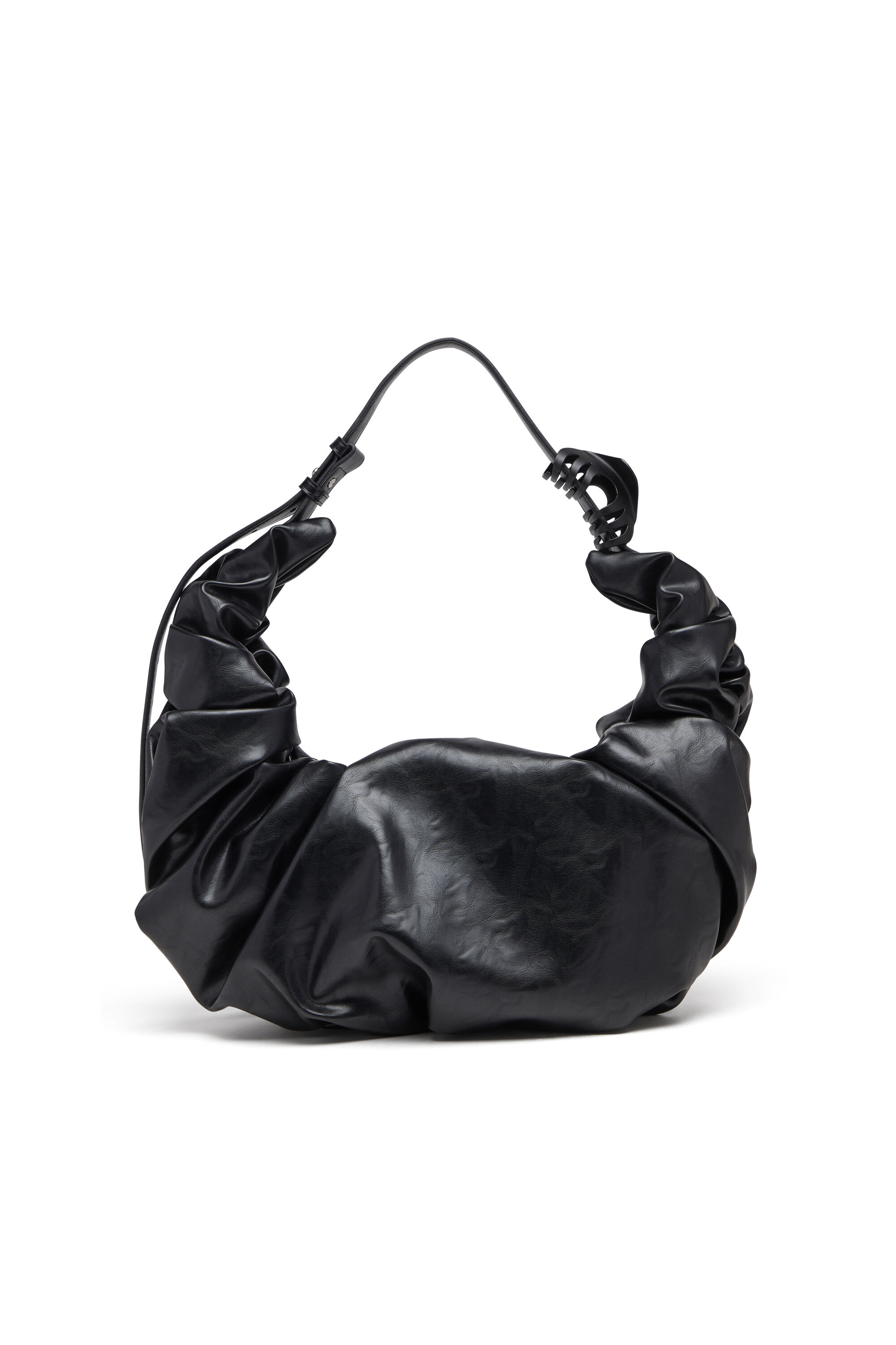 Women's Grab-D L-Large scrunched hobo bag in shiny PU | Black | Diesel